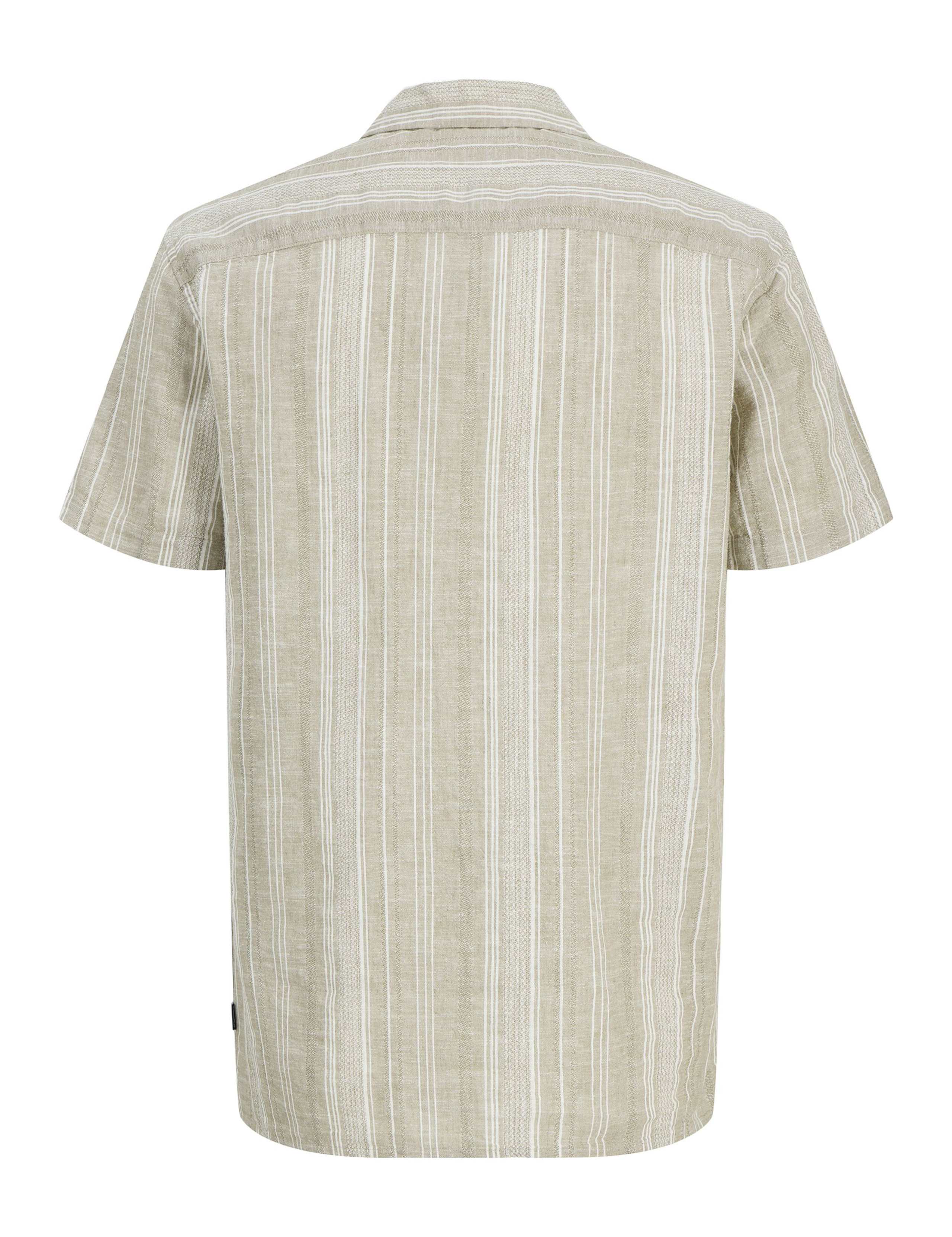 Relaxed Fit Cotton Linen Blend Striped Short Sleeve Shirt 2 of 4