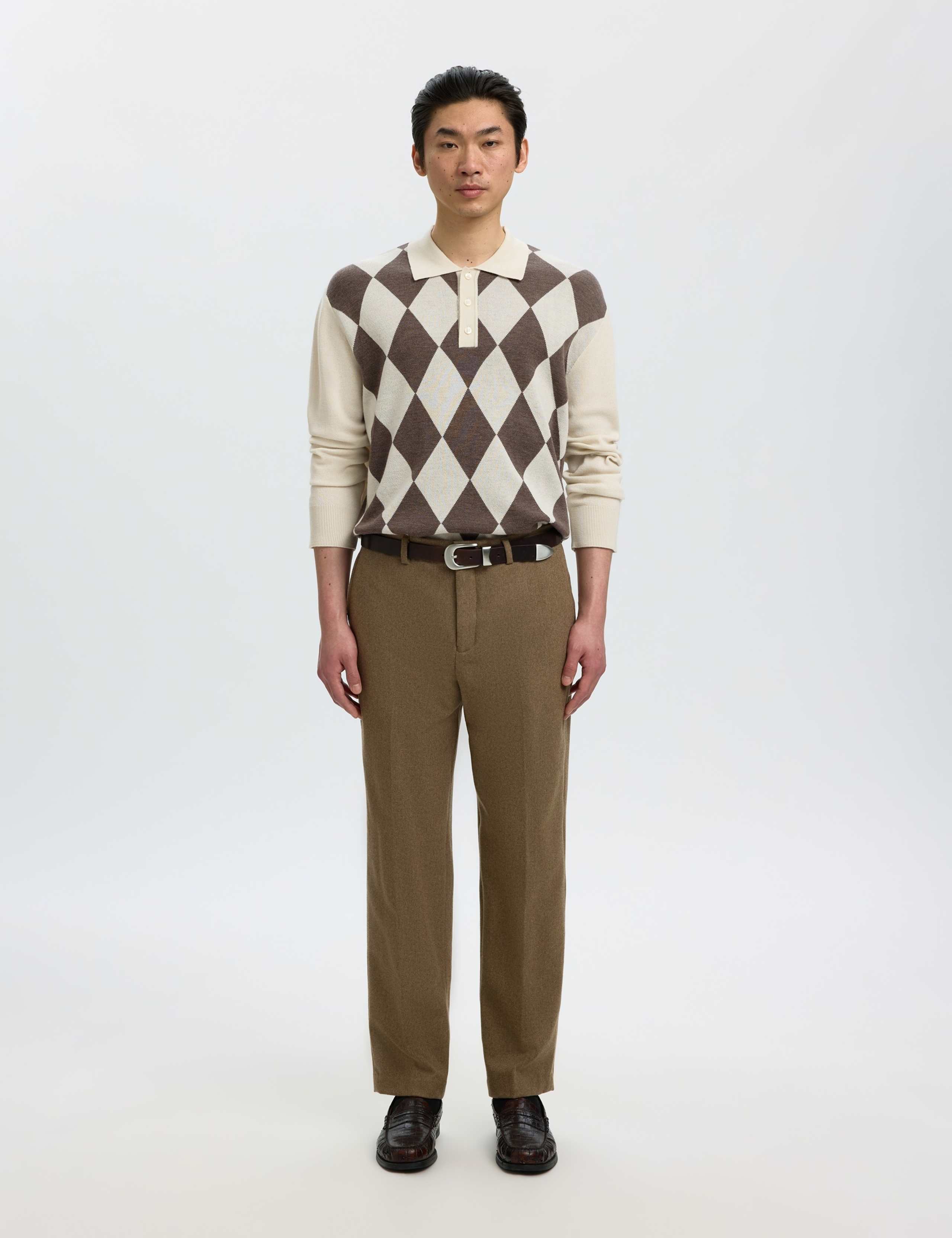 Pure Merino Wool Argyle Knitted Polo Shirt 2 of 5