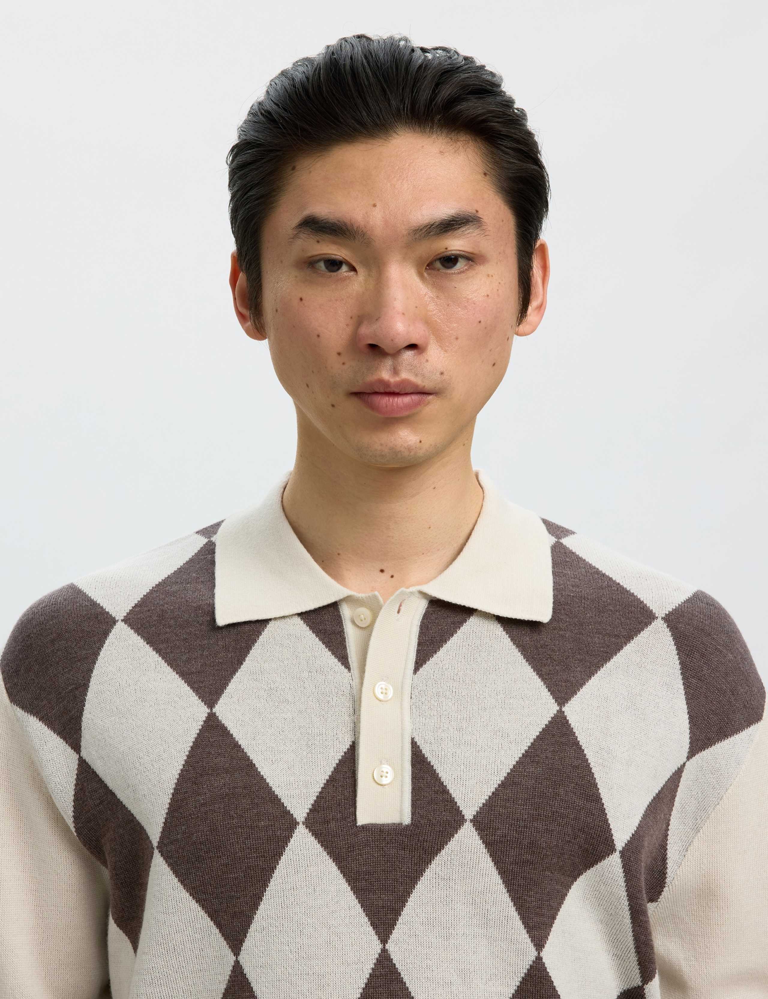 Pure Merino Wool Argyle Knitted Polo Shirt 4 of 5