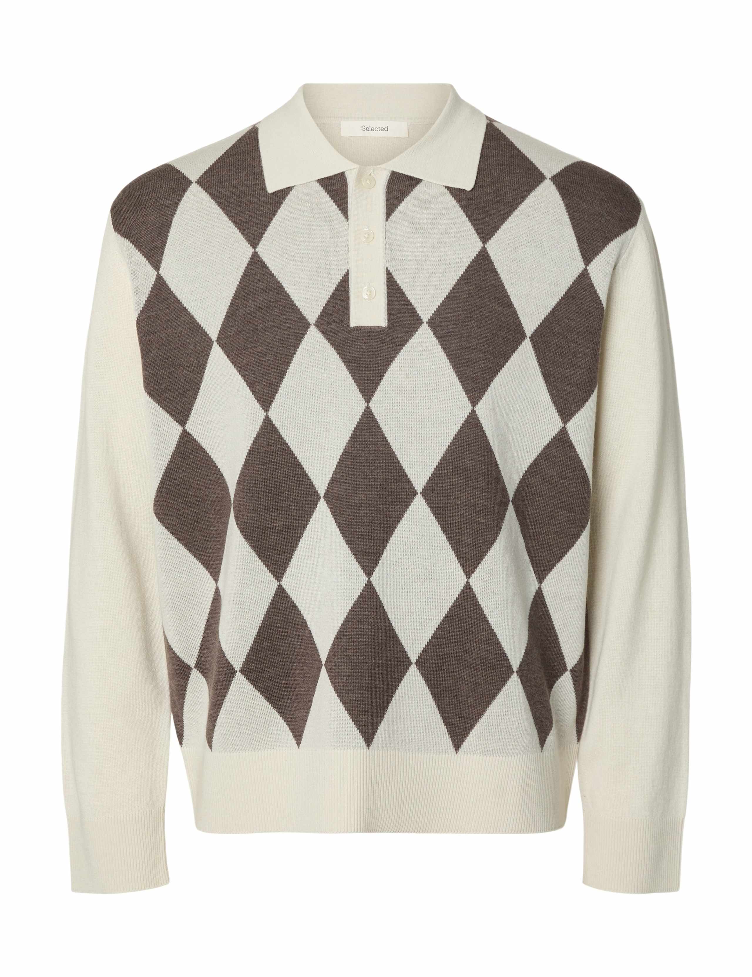 Pure Merino Wool Argyle Knitted Polo Shirt 5 of 5