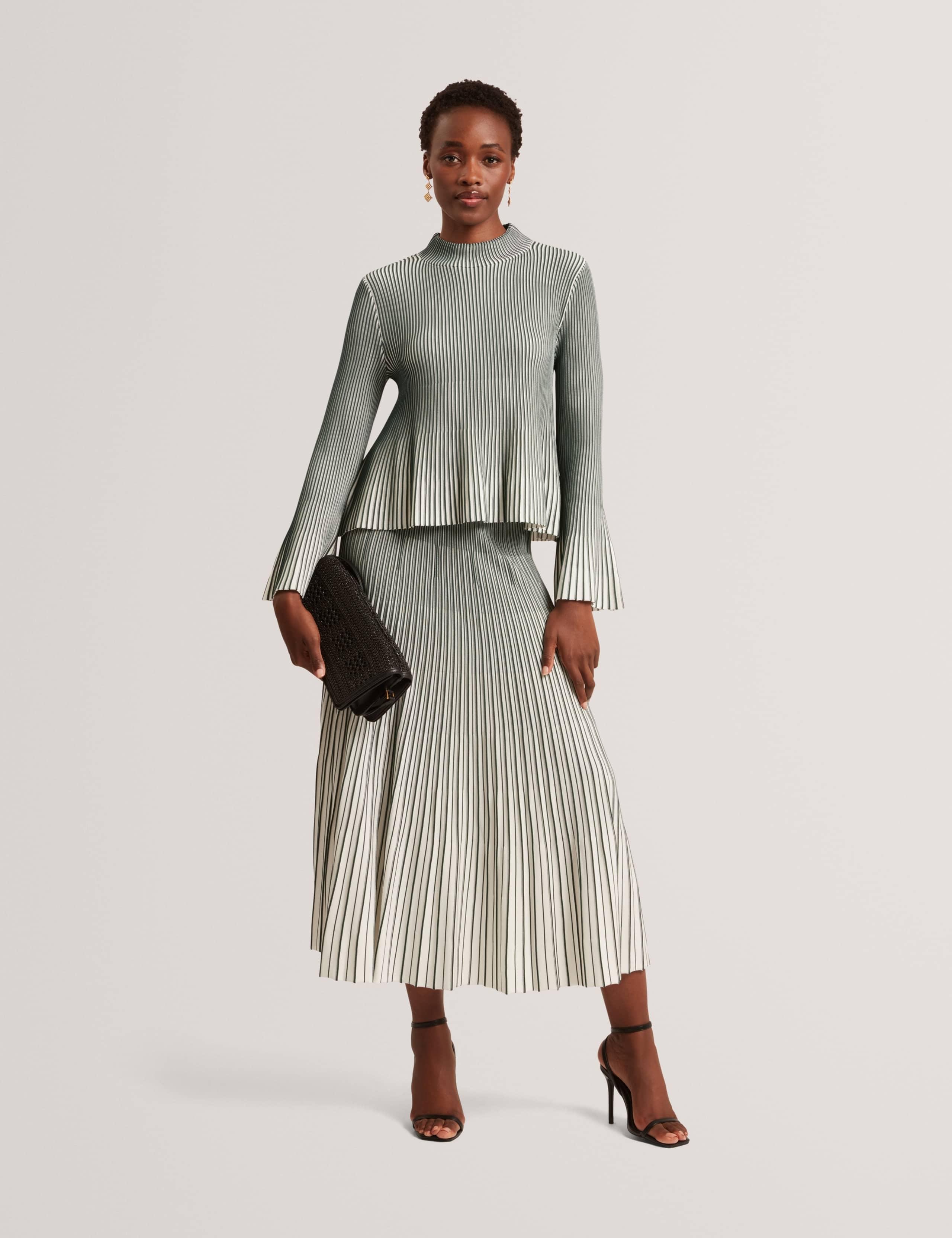 Ribbed Striped Flute Hem & Sleeves Top 1 of 7