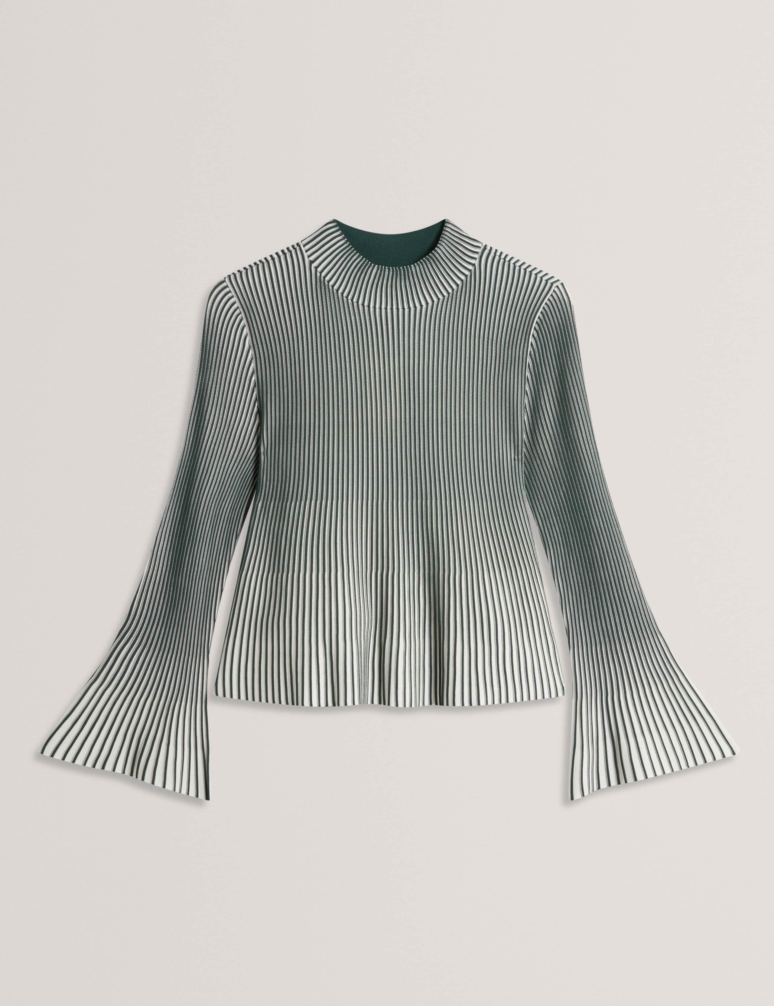 Ribbed Striped Flute Hem & Sleeves Top 2 of 7