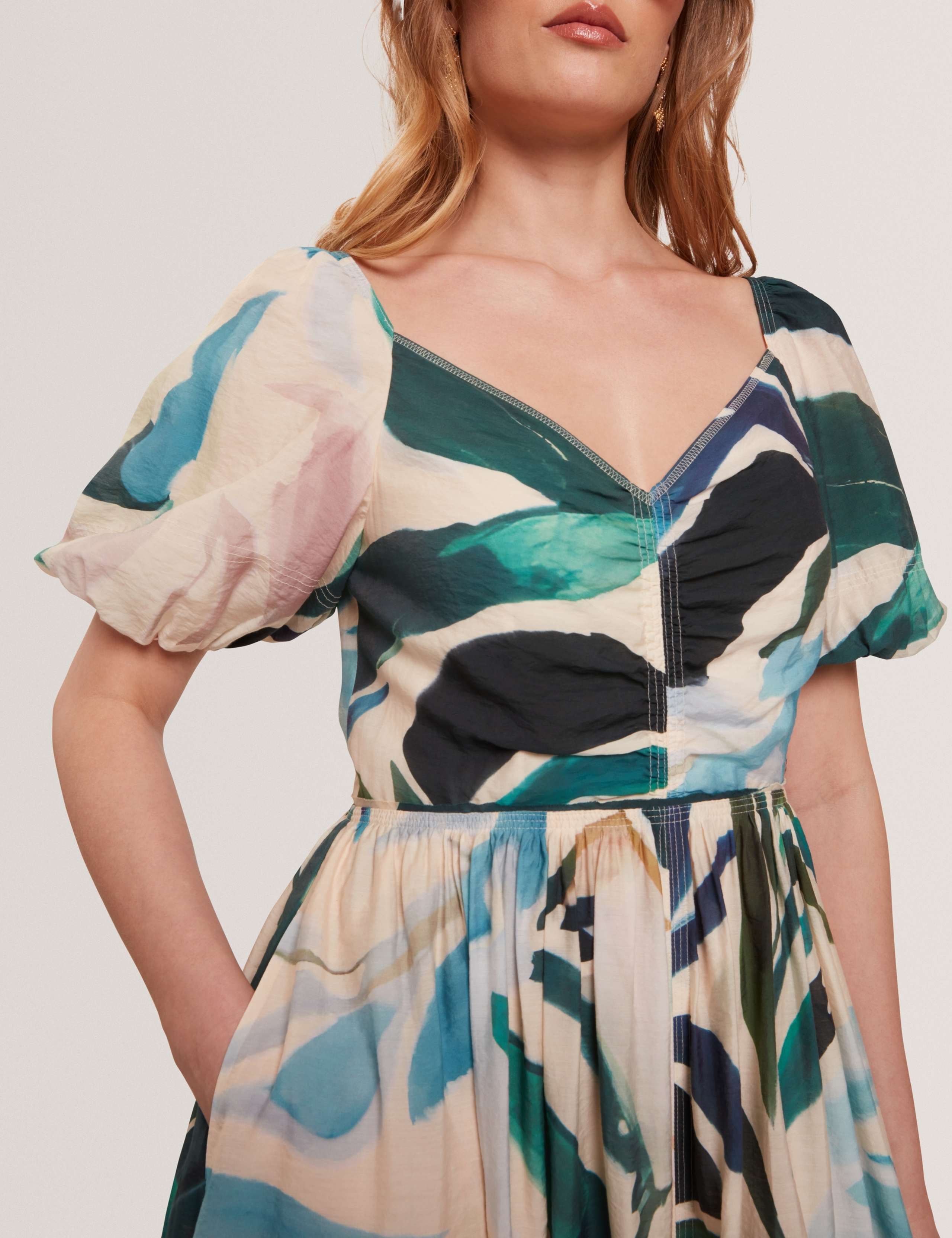 Lyocell Rich Printed Puff Sleeve Midi Dress 4 of 7