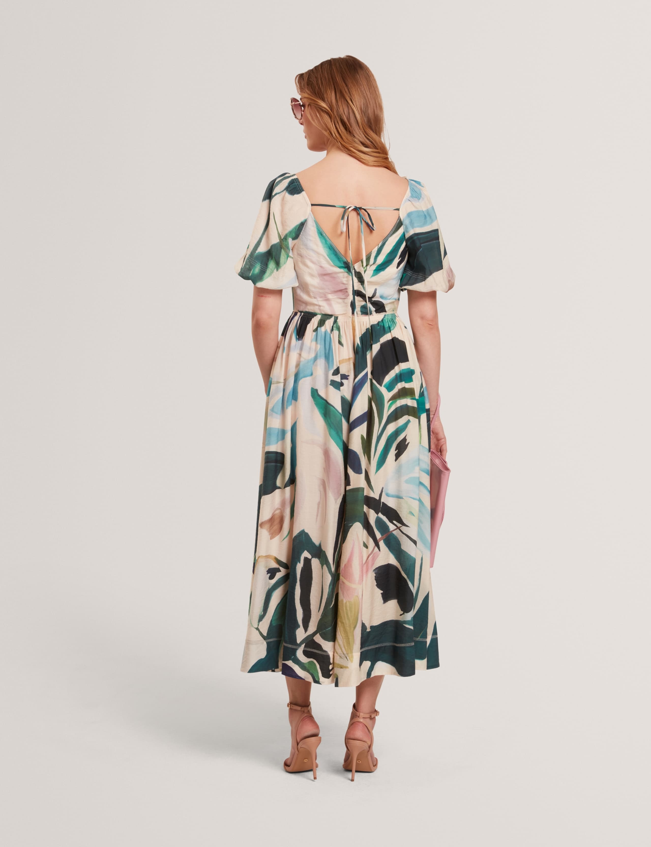 Lyocell Rich Printed Puff Sleeve Midi Dress 5 of 7