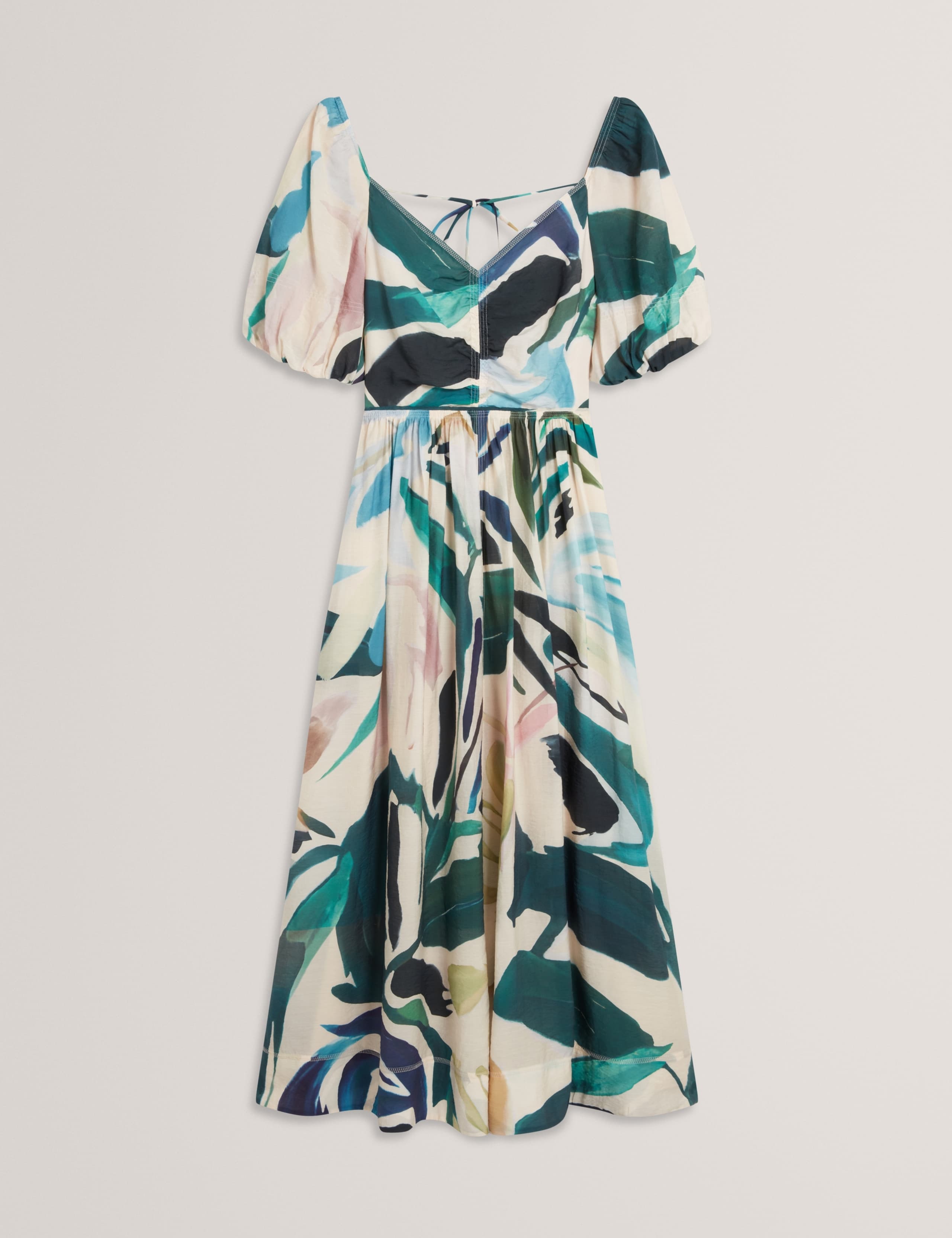 Lyocell Rich Printed Puff Sleeve Midi Dress 2 of 7