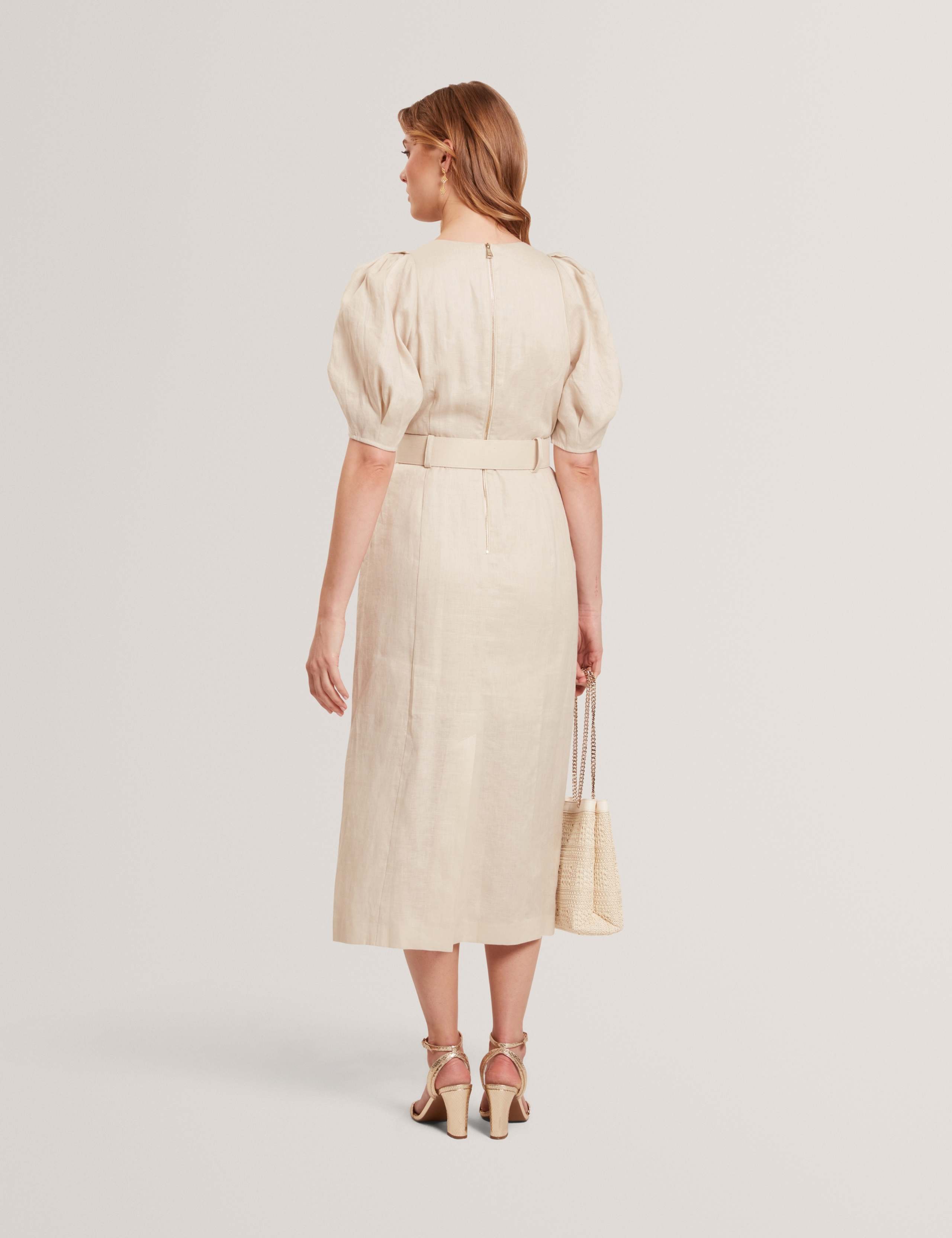 Belted Puff Sleeve Midi Tailored Dress 5 of 7