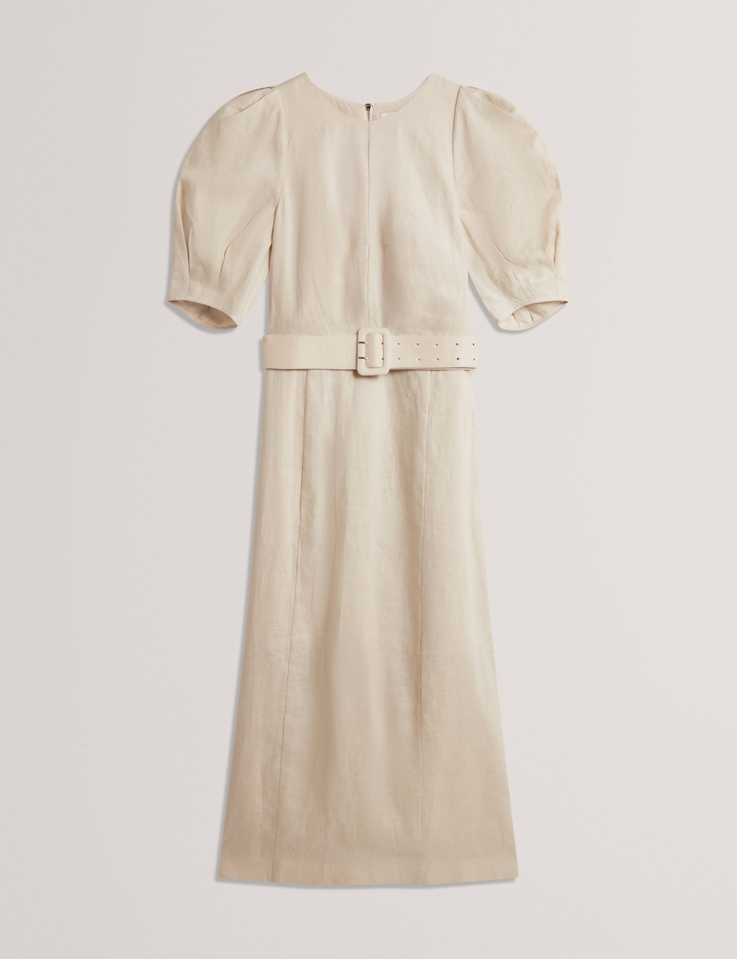 Belted Puff Sleeve Midi Tailored Dress 2 of 7