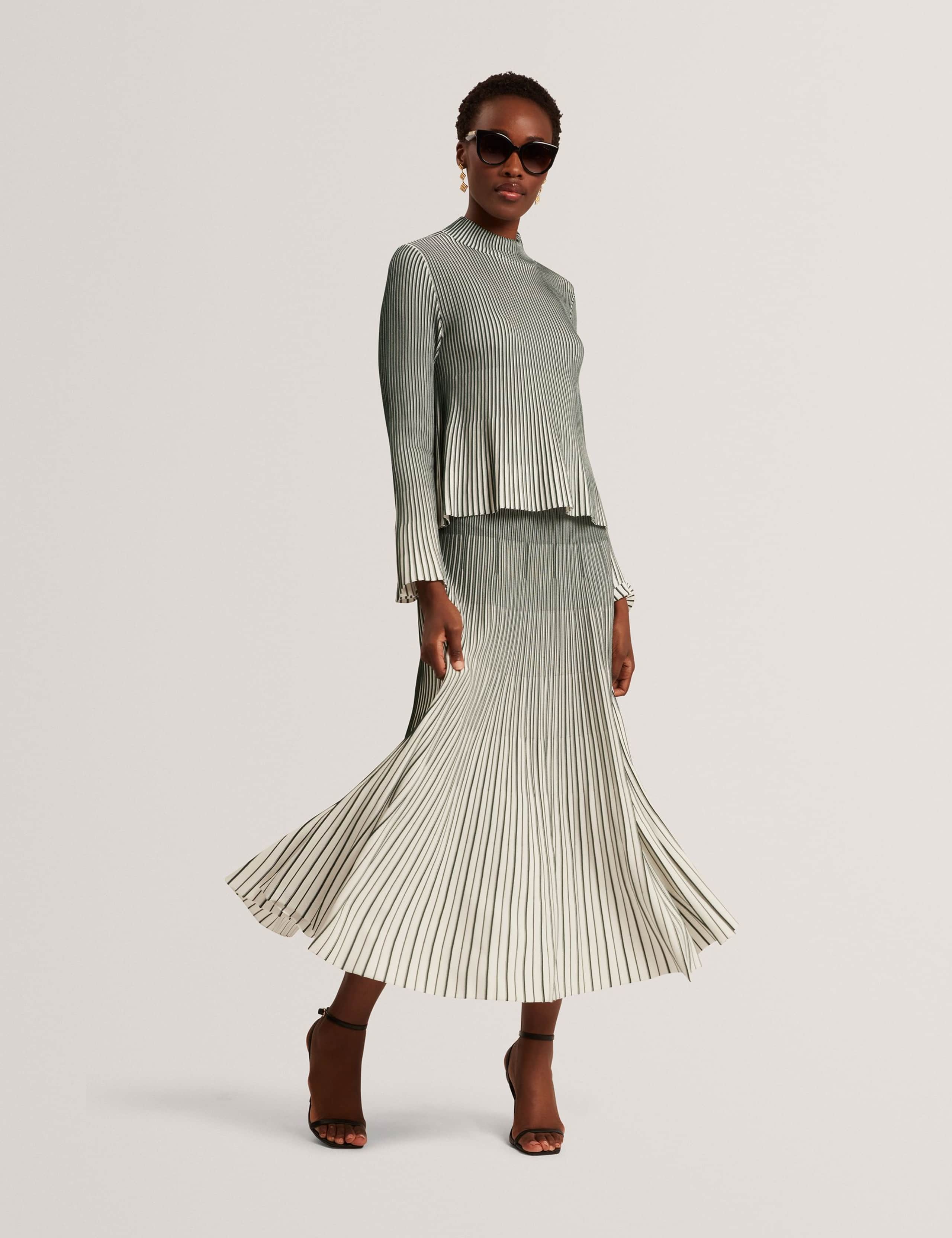 Textured Striped A-Line Midi Skirt 7 of 8