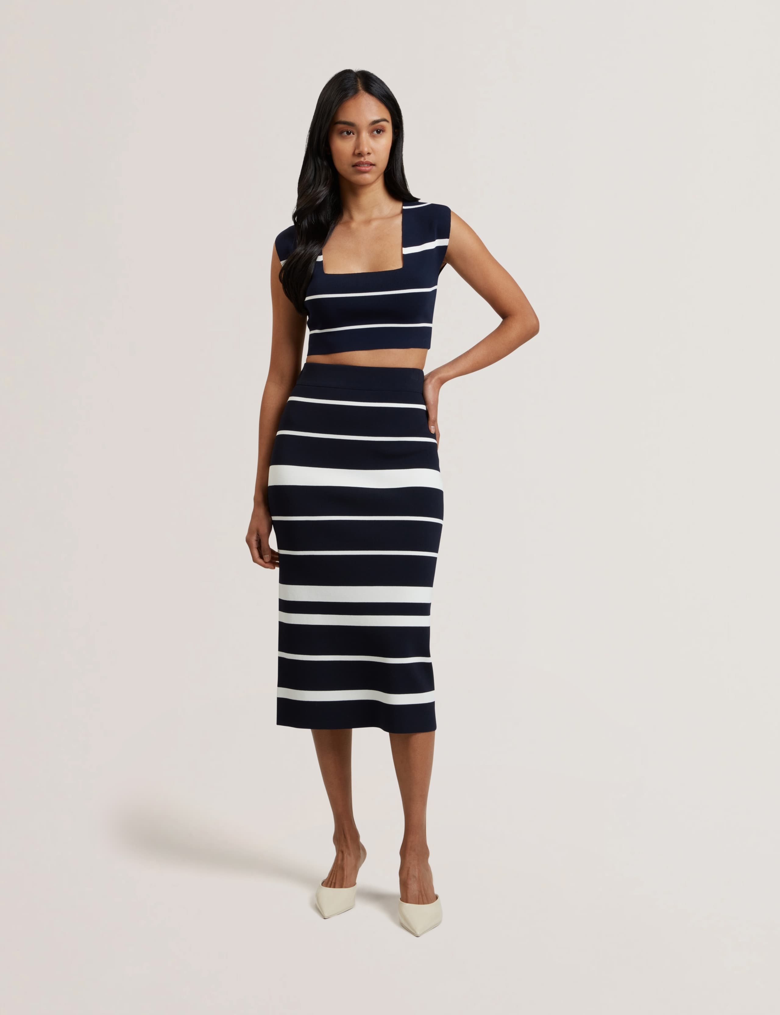 Striped Knitted Midi Bodycon Pencil Skirt 1 of 6