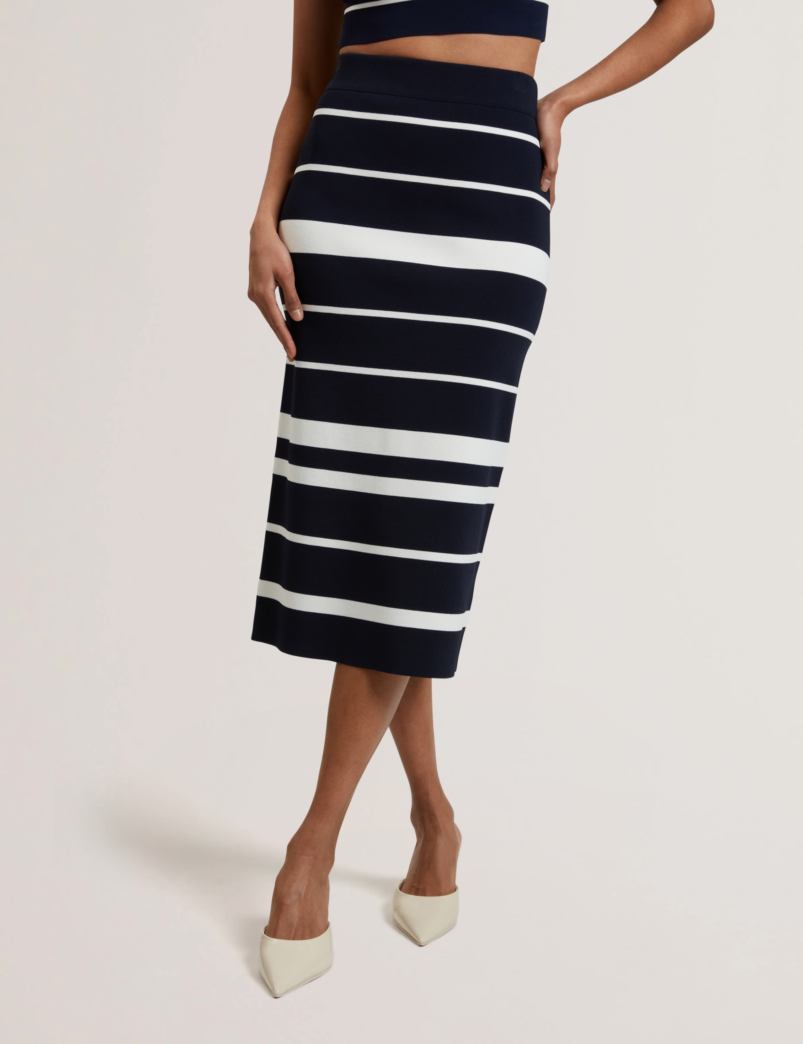 Striped Knitted Midi Bodycon Pencil Skirt 5 of 6