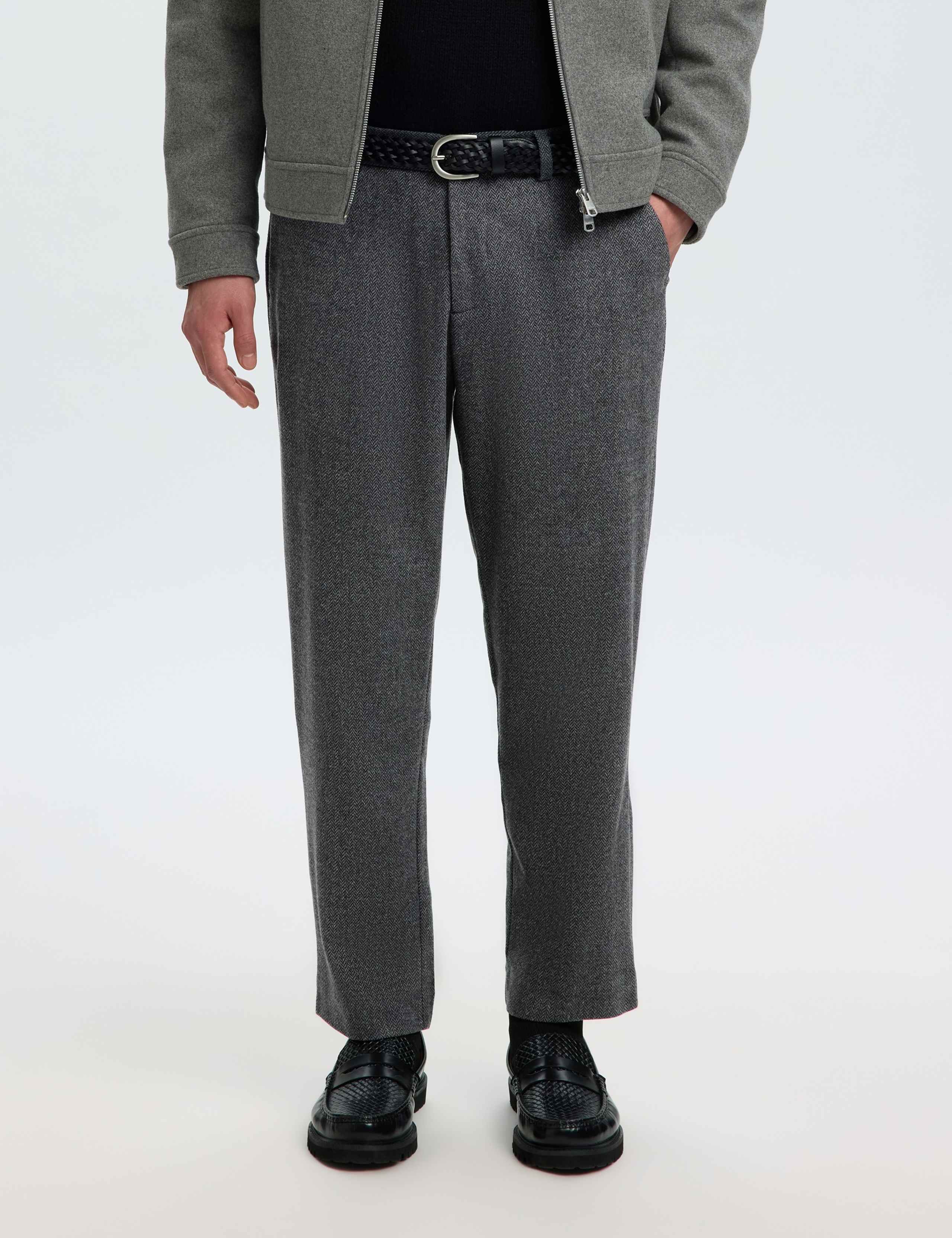 Tapered Fit Wool Blend Herringbone Trousers 1 of 5