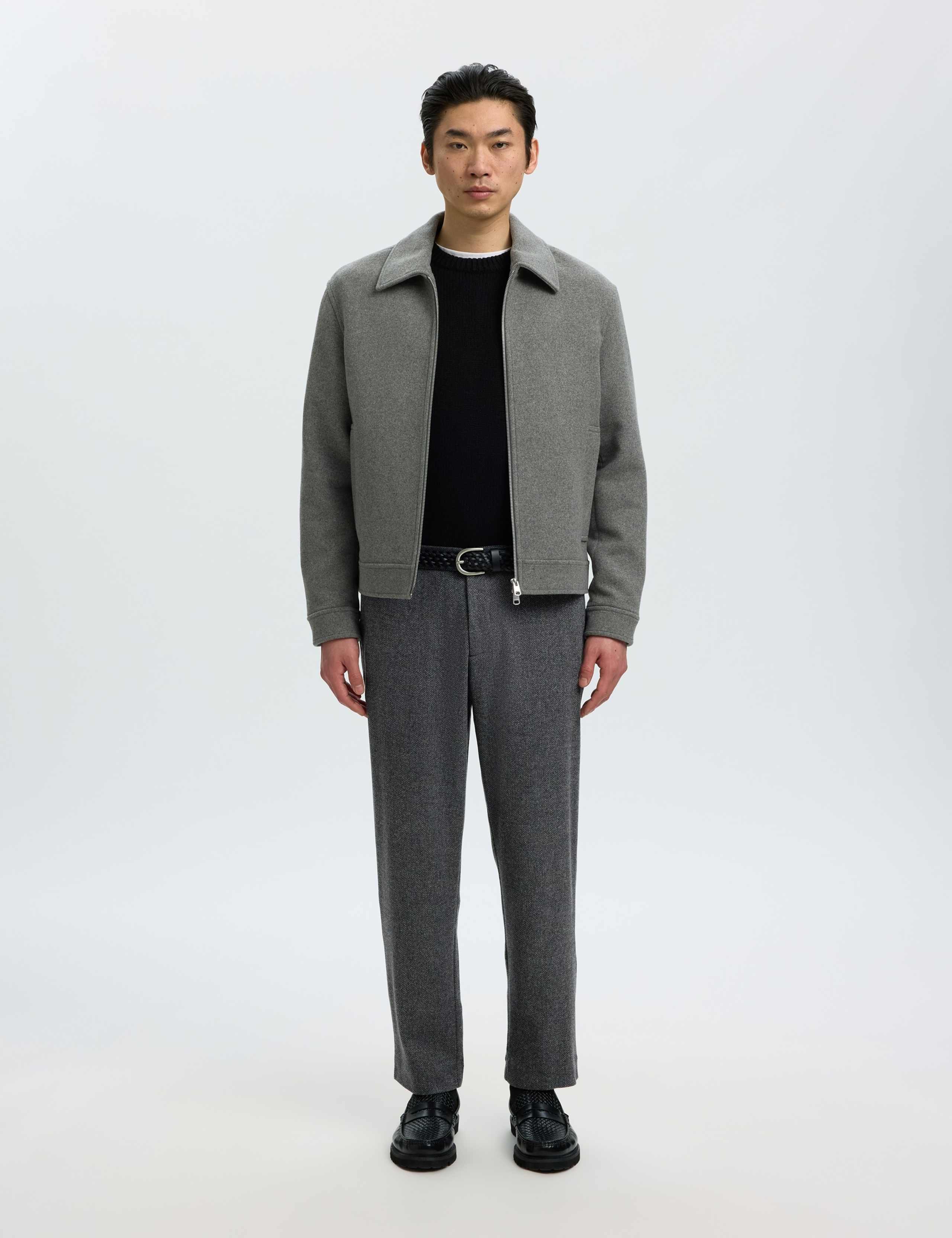 Tapered Fit Wool Blend Herringbone Trousers 2 of 5