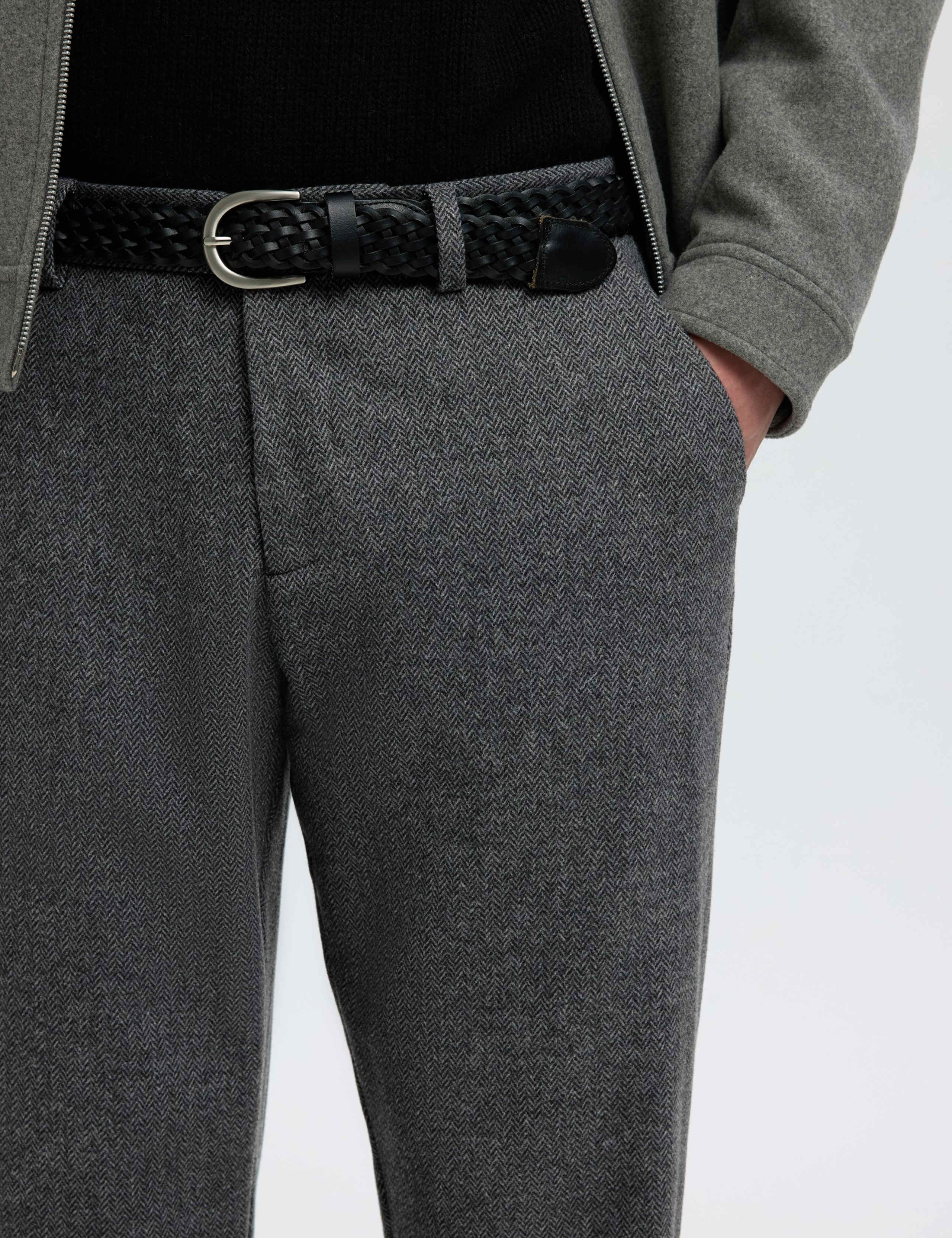 Tapered Fit Wool Blend Herringbone Trousers 4 of 5