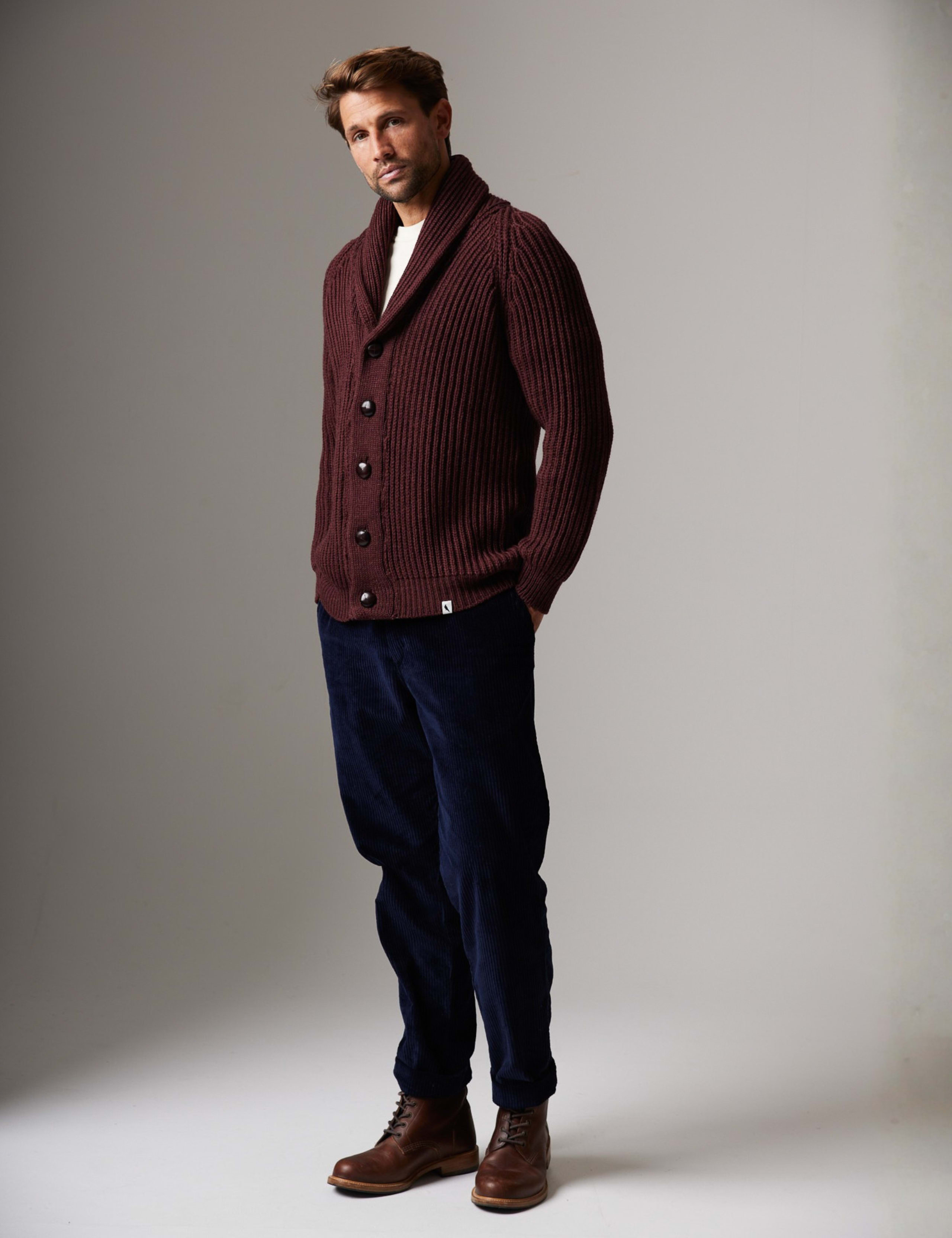 Pure Merino Wool Ribbed Shawl Neck Cardigan 3 of 6