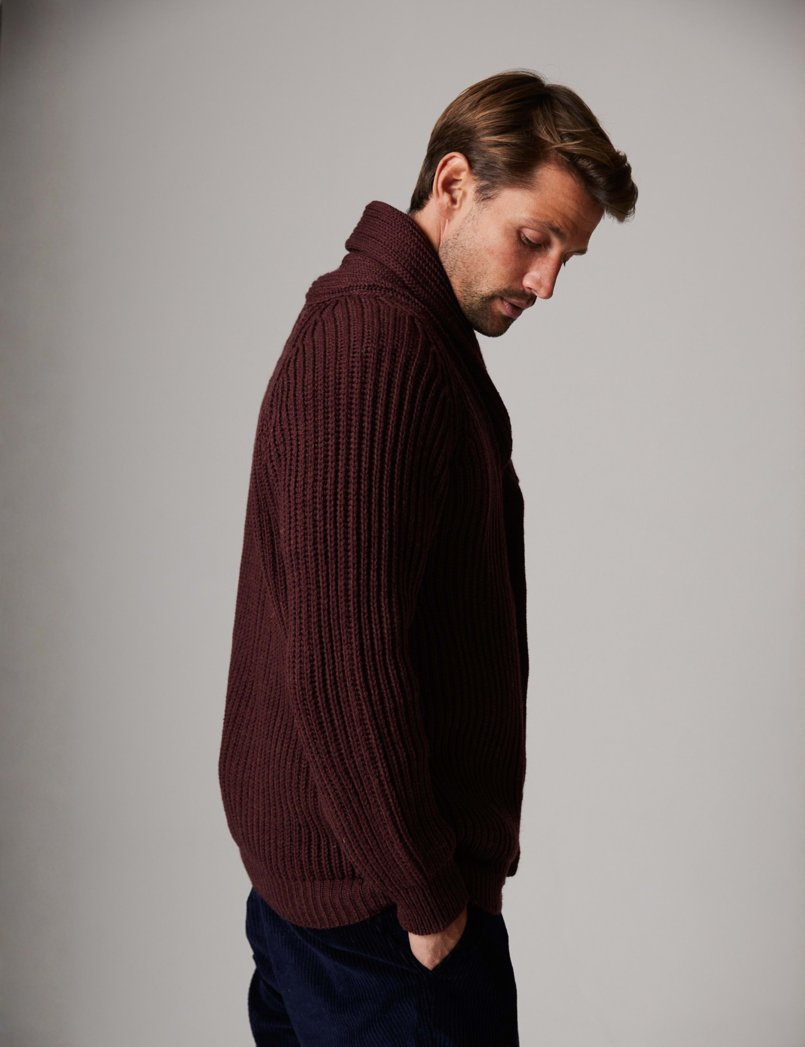 Pure Merino Wool Ribbed Shawl Neck Cardigan 4 of 6