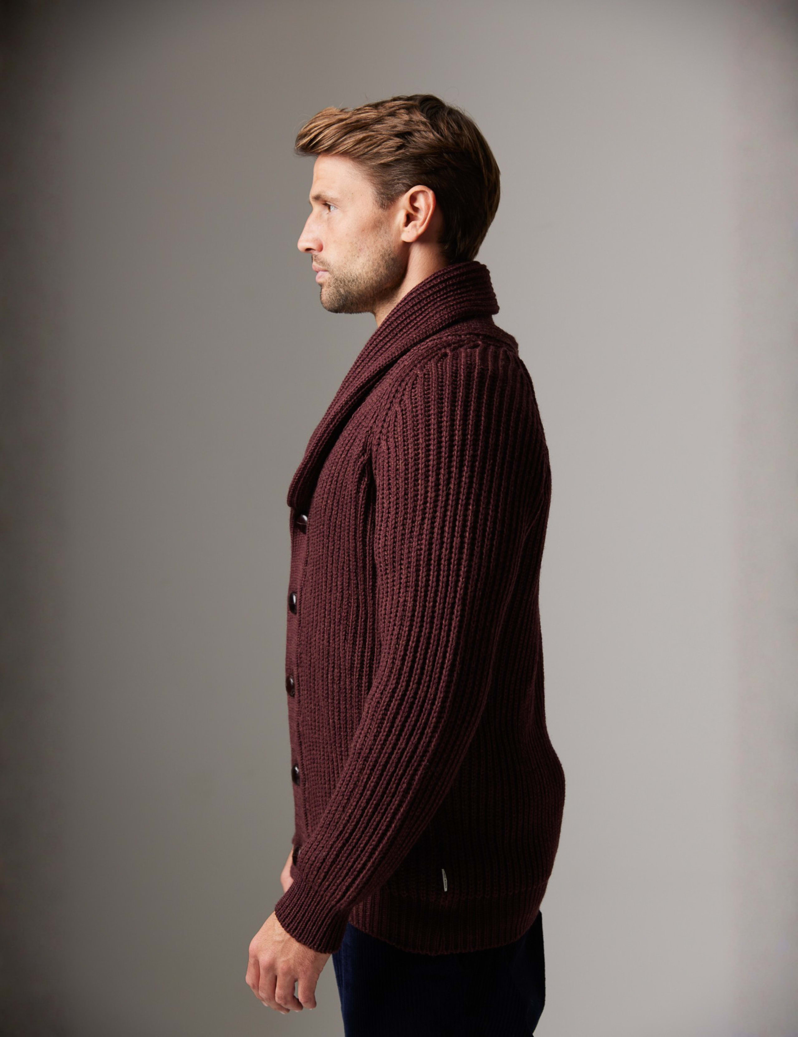 Pure Merino Wool Ribbed Shawl Neck Cardigan 5 of 6