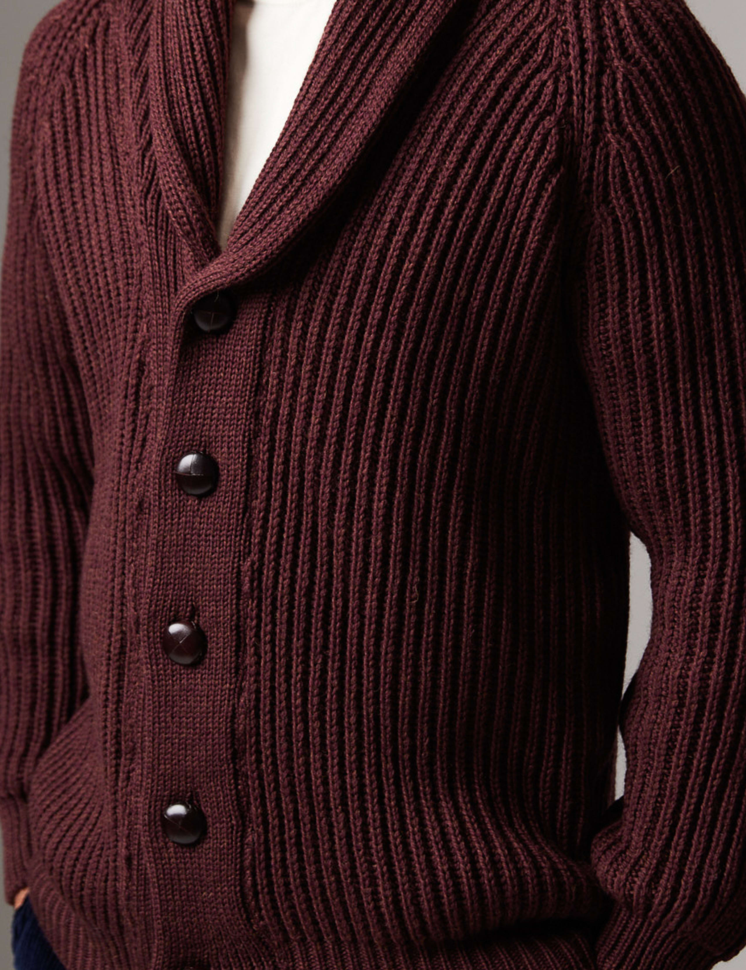 Pure Merino Wool Ribbed Shawl Neck Cardigan 6 of 6
