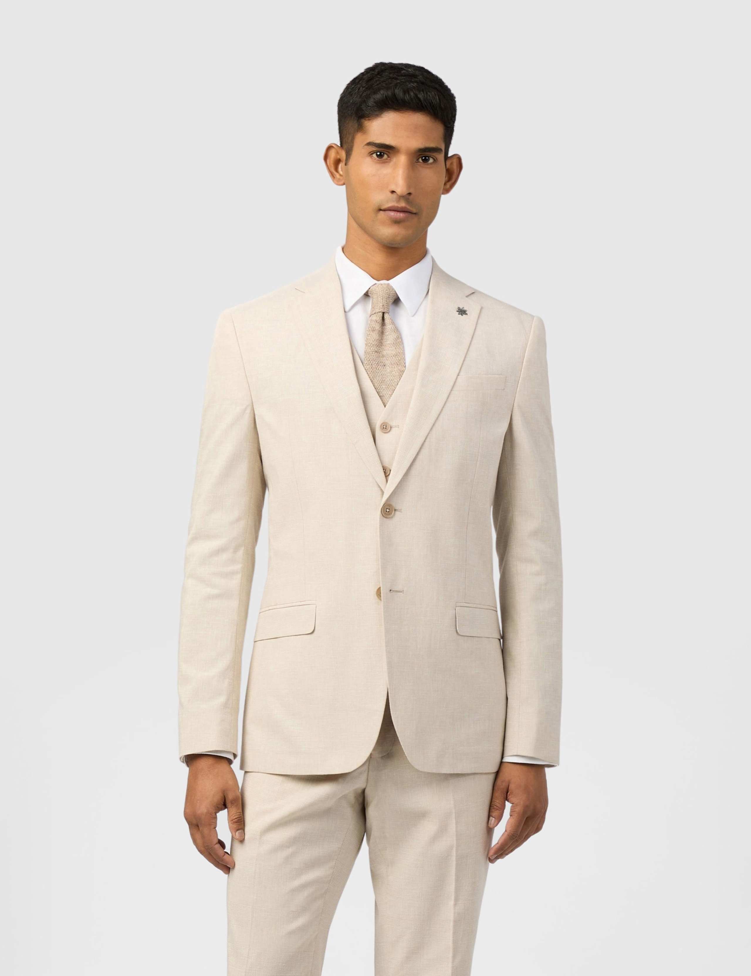 Slim Fit Linen Blend Check Suit Jacket 1 of 5