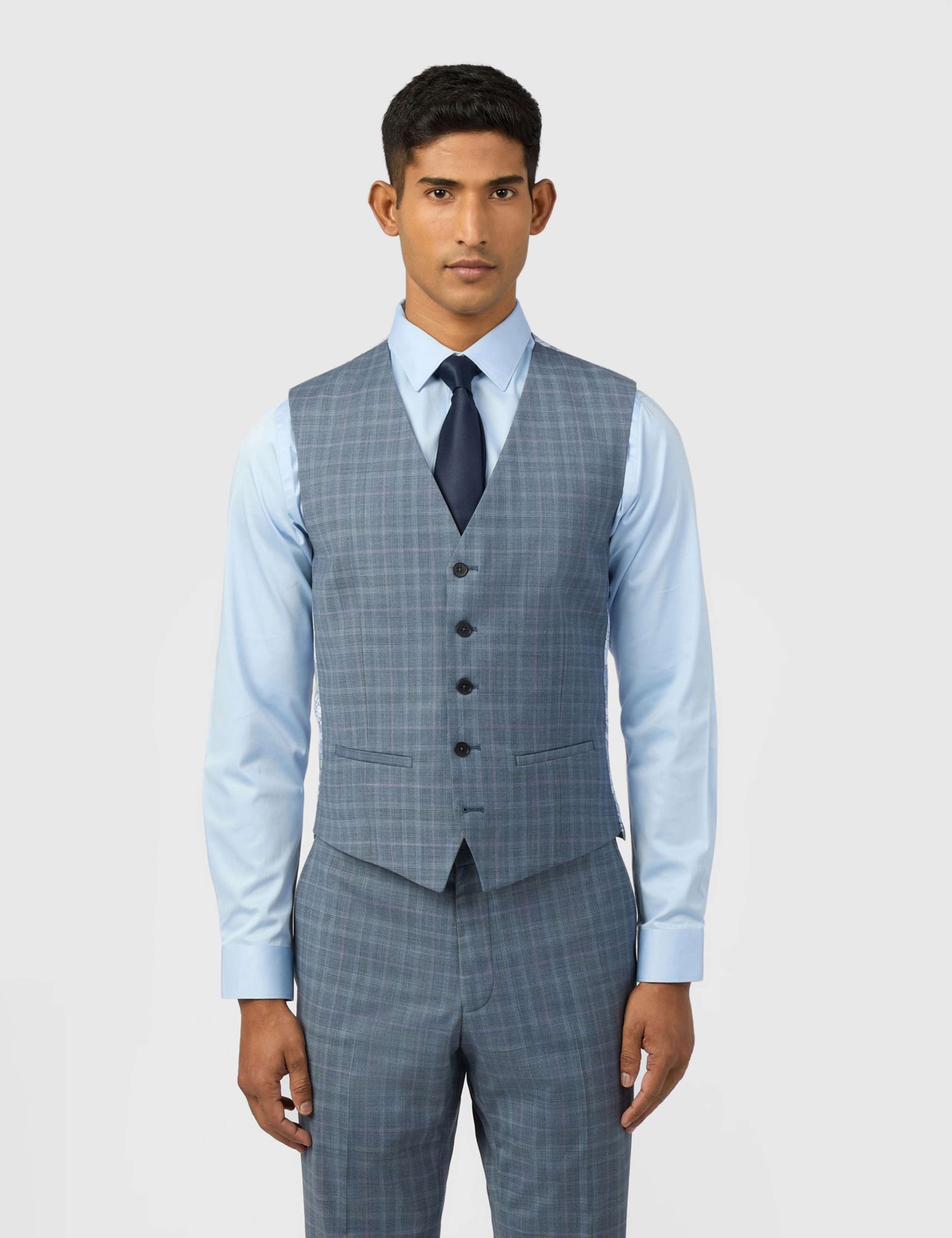 Slim Fit Wool Rich Check Waistcoat 1 of 2