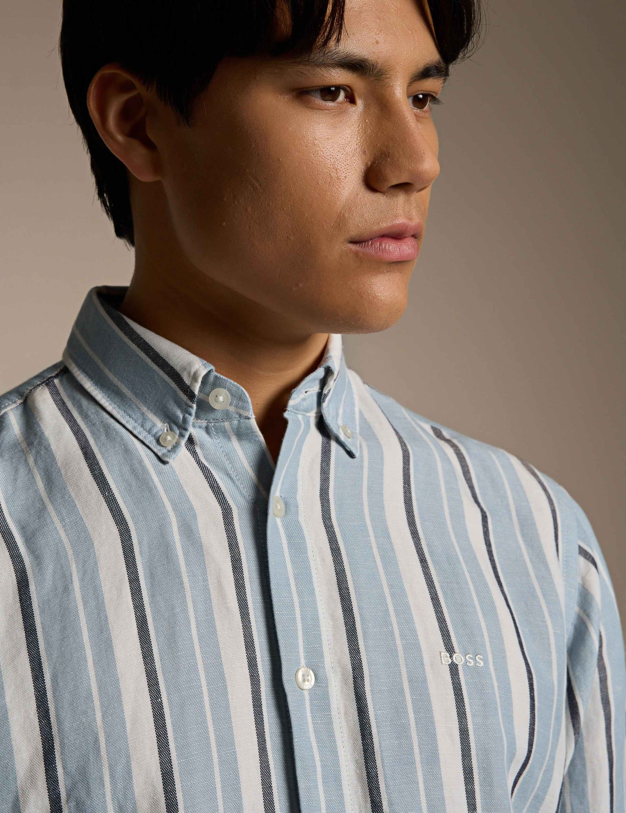 Ricoplus_M Regular Fit Linen Rich Striped Shirt 4 of 4