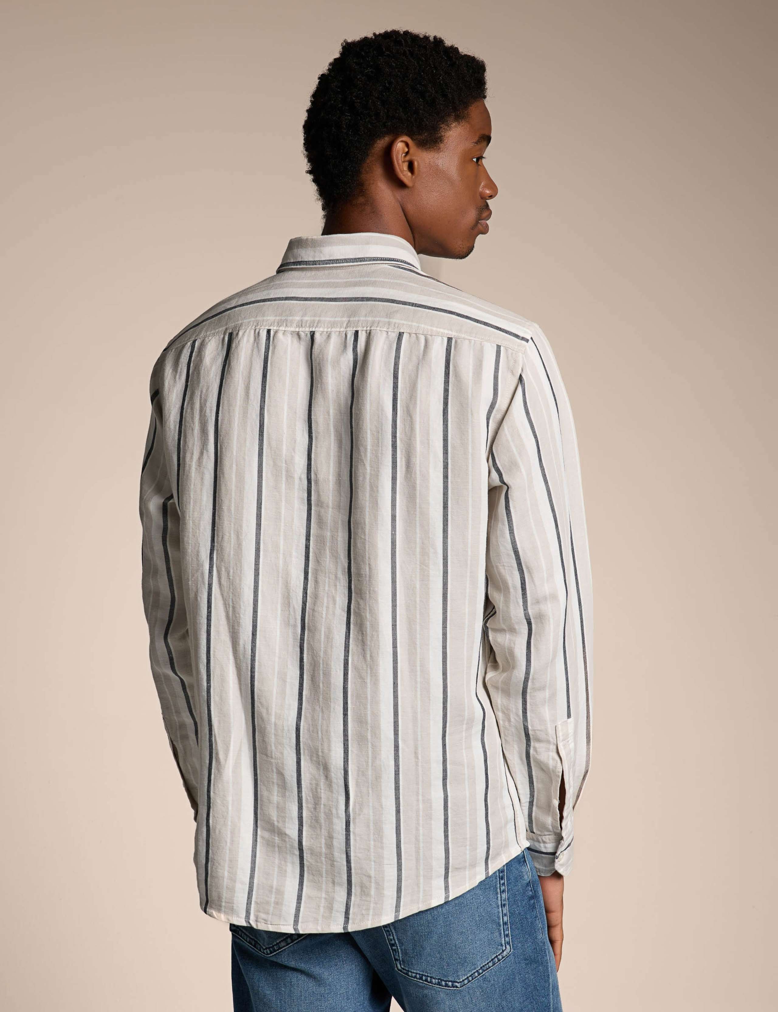 Regular Fit Linen Cotton Blend Striped Shirt 3 of 4