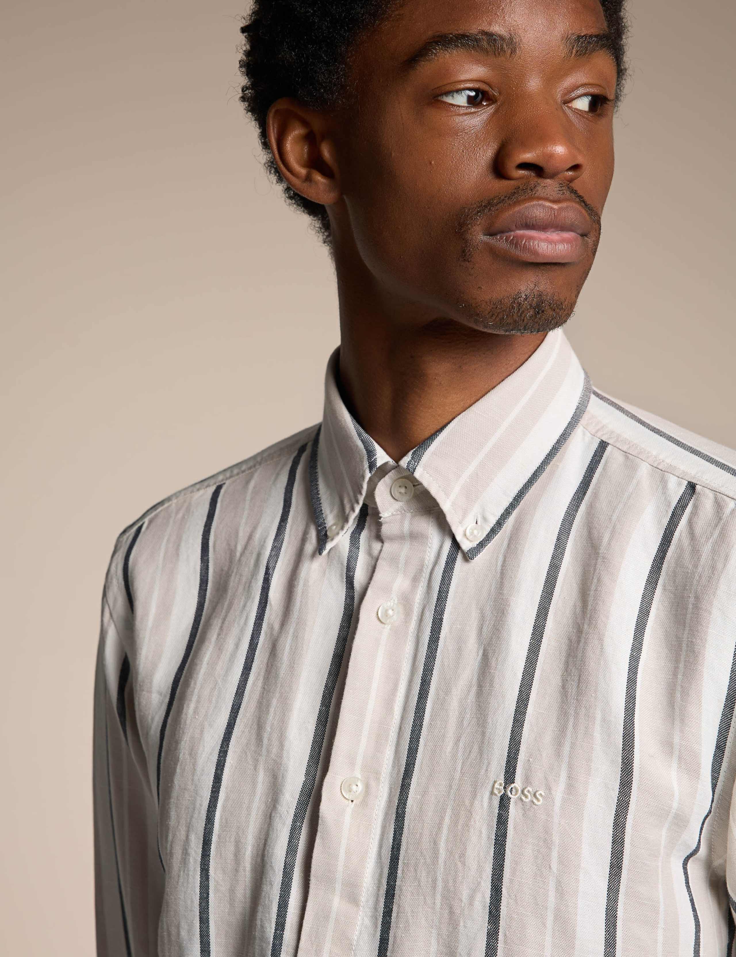 Regular Fit Linen Cotton Blend Striped Shirt 4 of 4