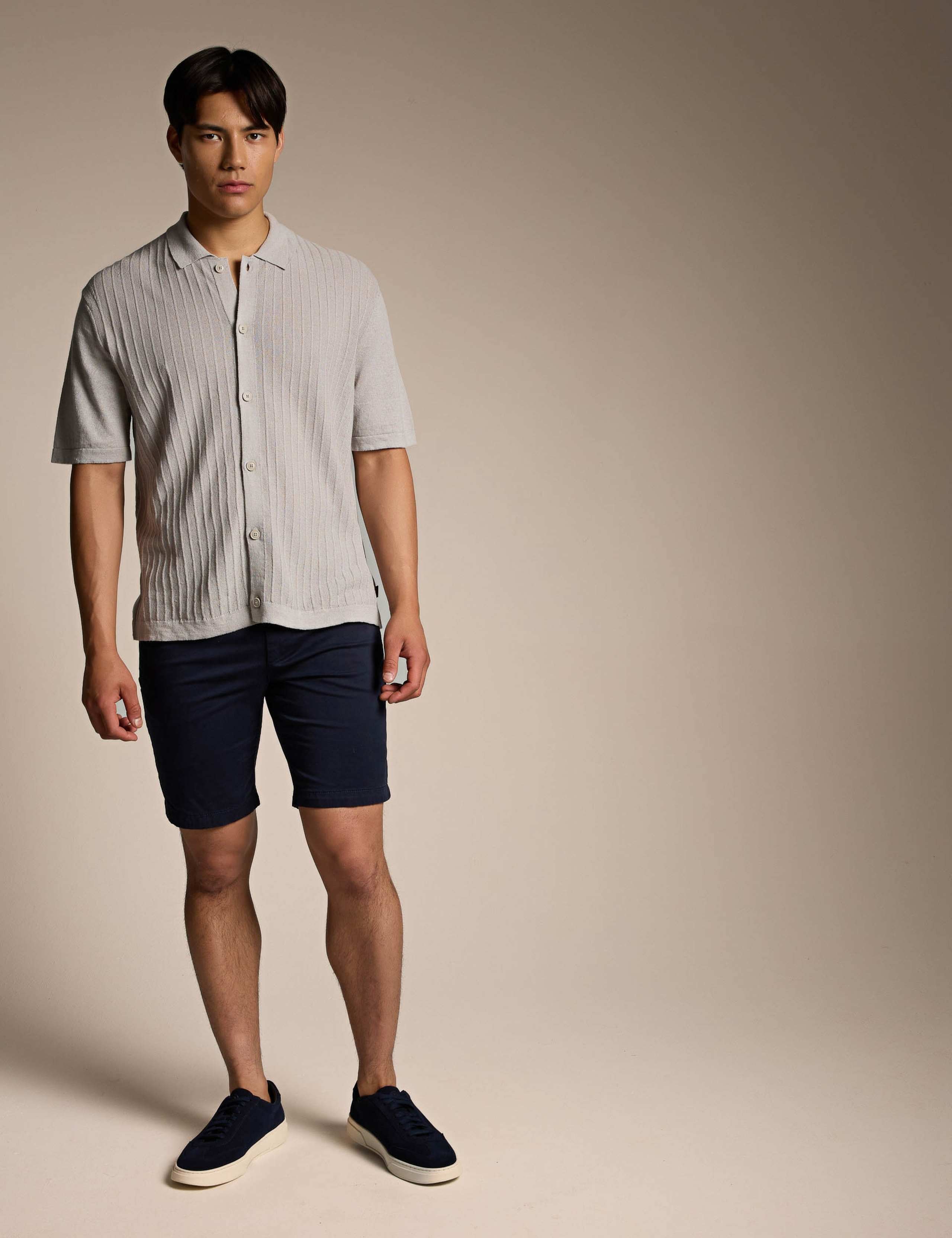 Linen Cotton Blend Textured Polo Shirt 2 of 5