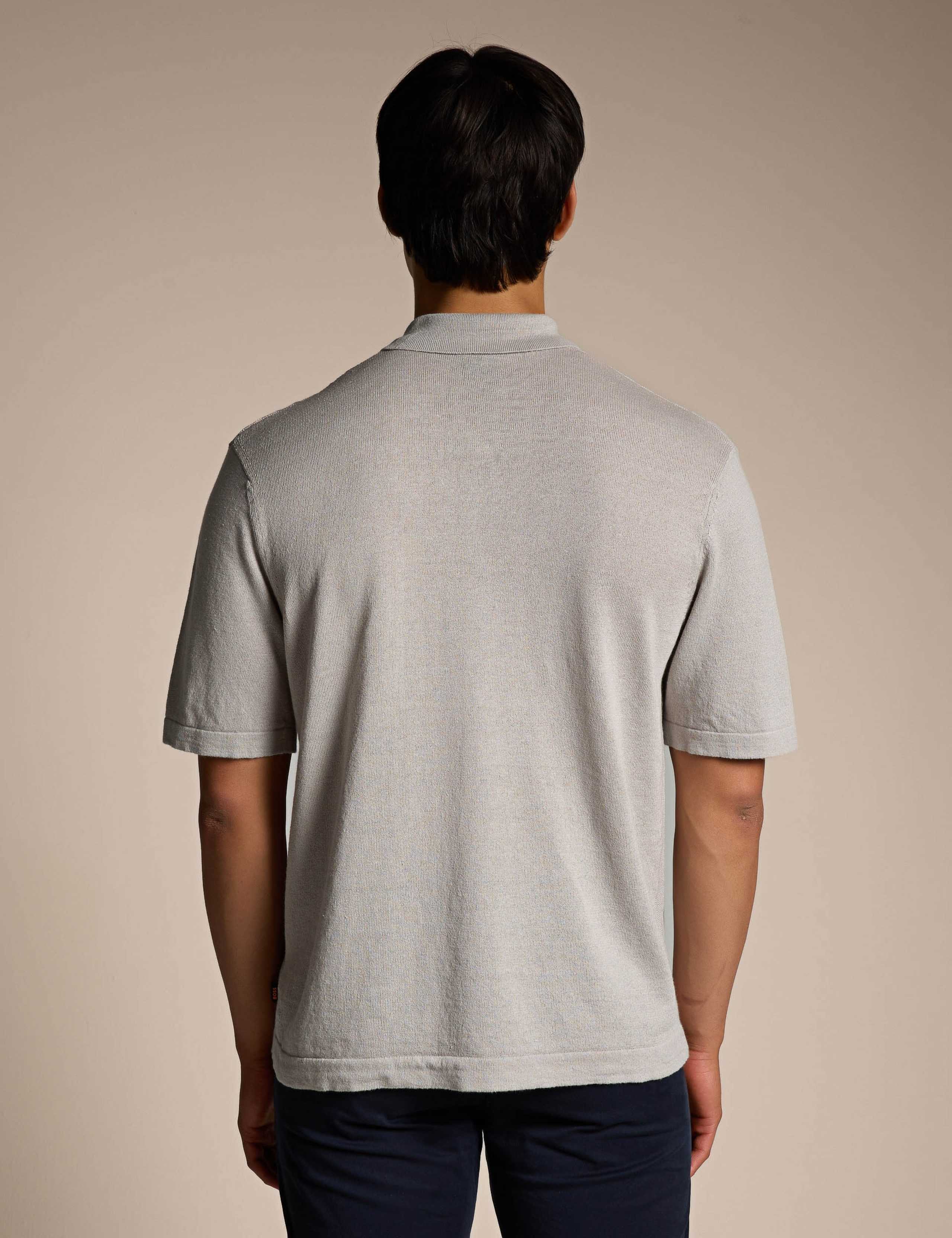 Linen Cotton Blend Textured Polo Shirt 3 of 5
