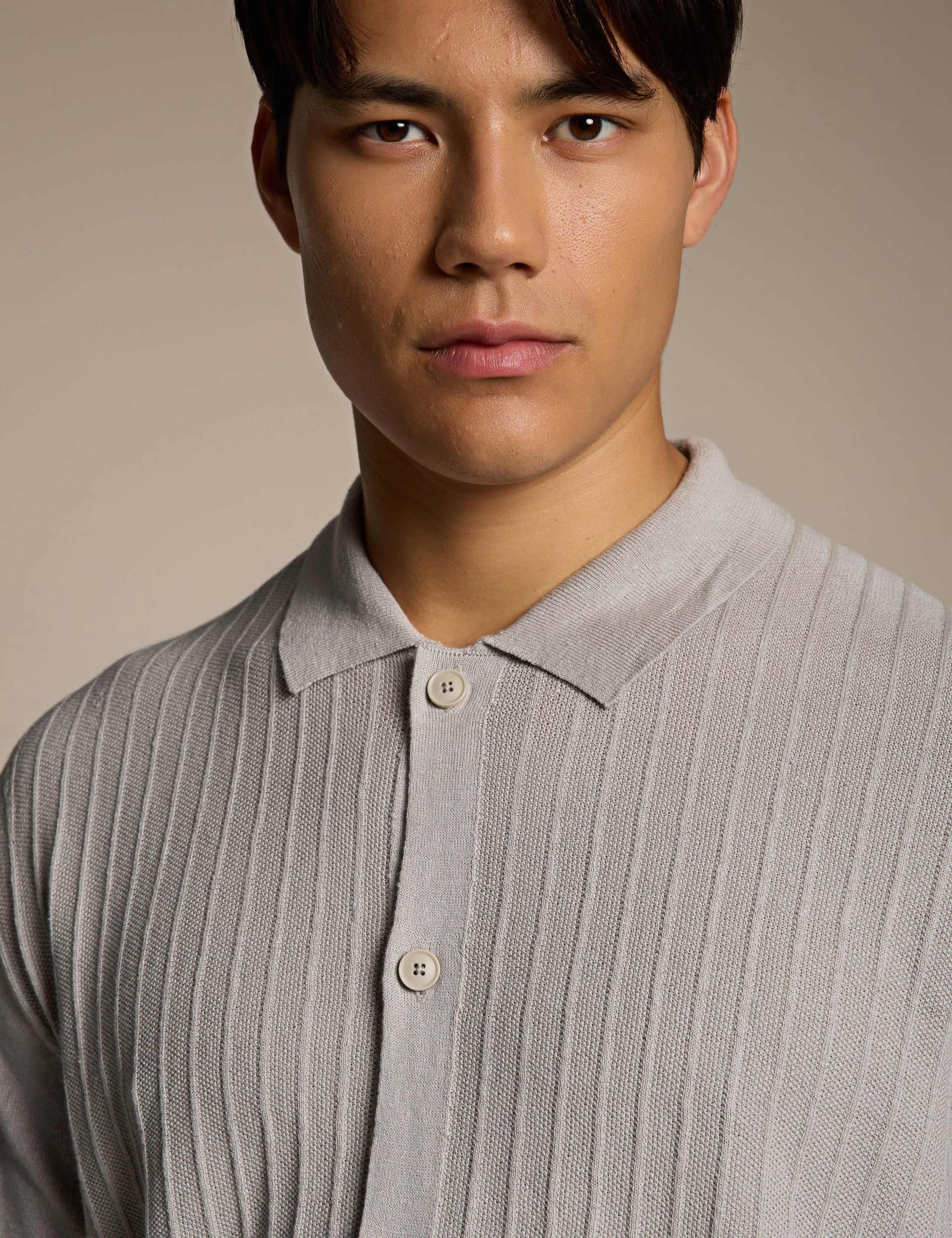 Linen Cotton Blend Textured Polo Shirt 4 of 5