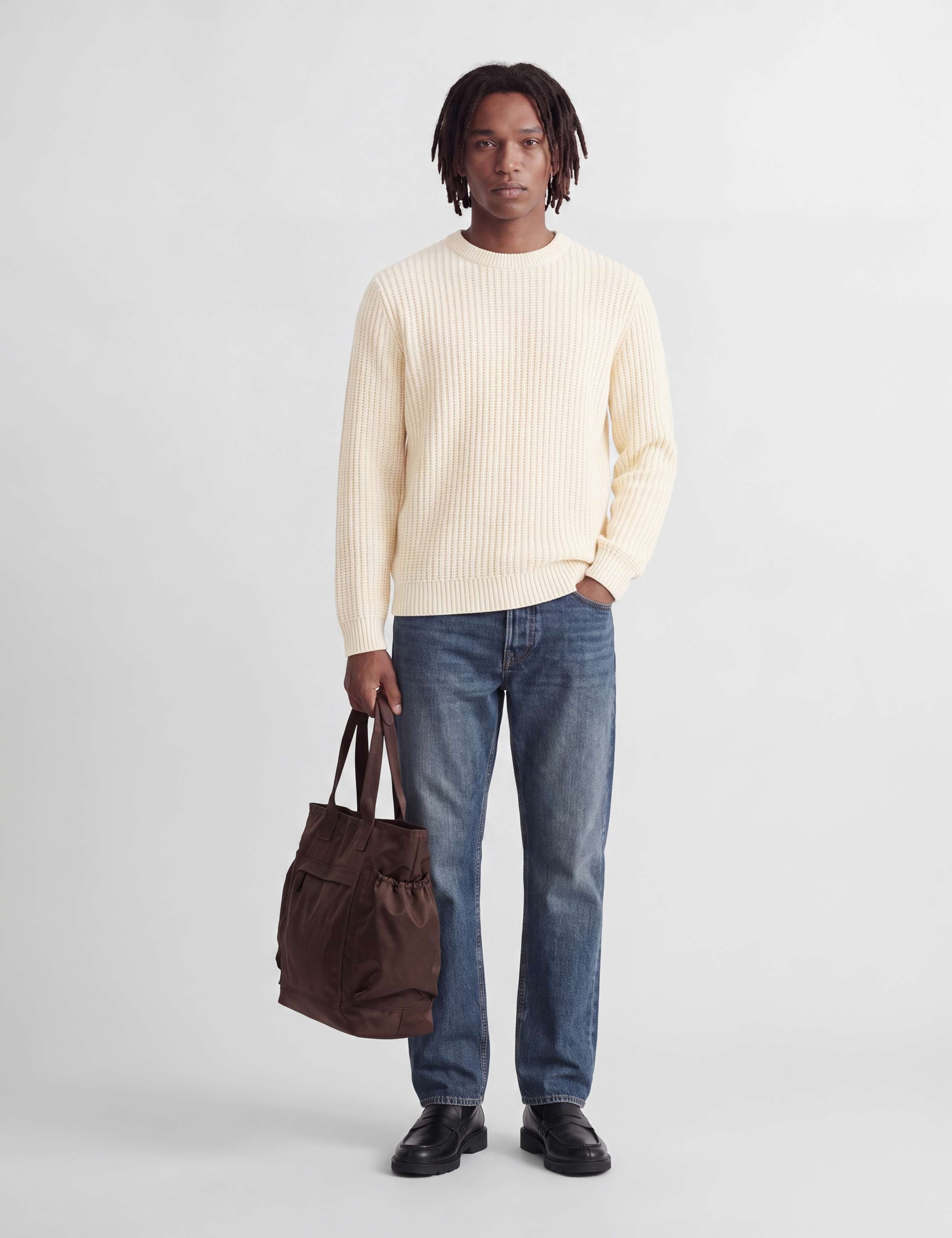 Cotton Blend Cable Crew Neck Fisherman Jumper 2 of 8