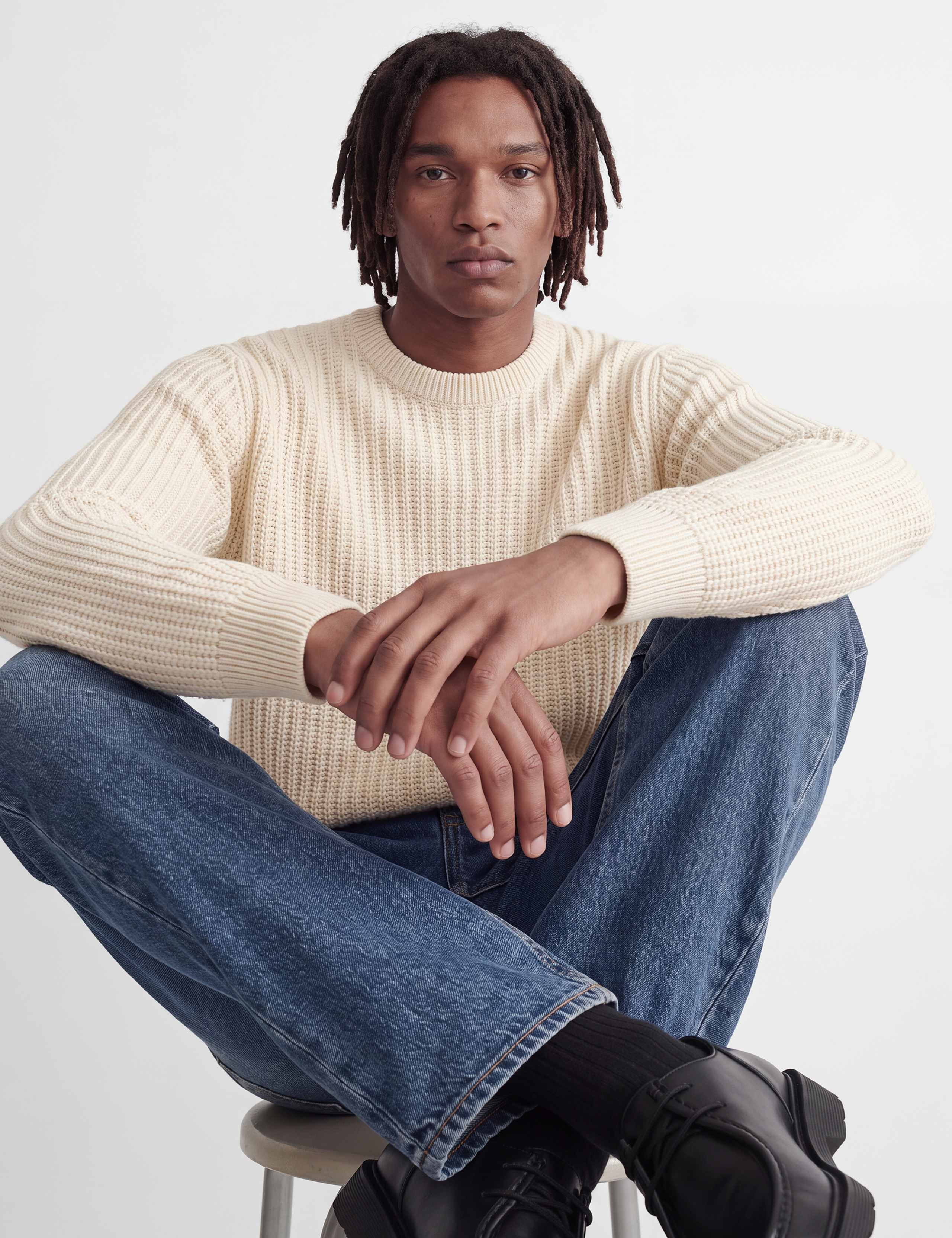 Cotton Blend Cable Crew Neck Fisherman Jumper 4 of 8