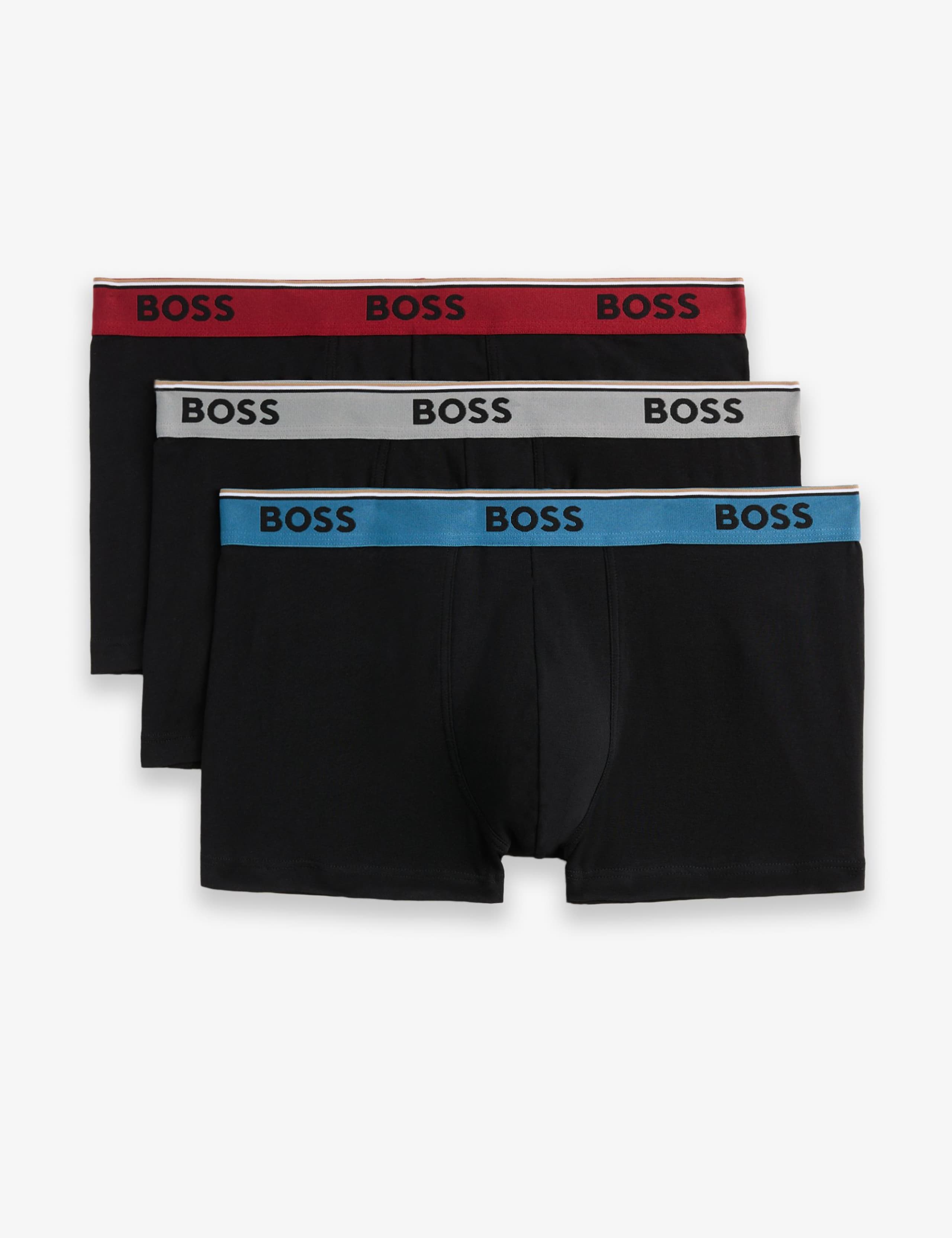 3 Pack Power Cotton Rich Logo Waistband Trunks 1 of 2