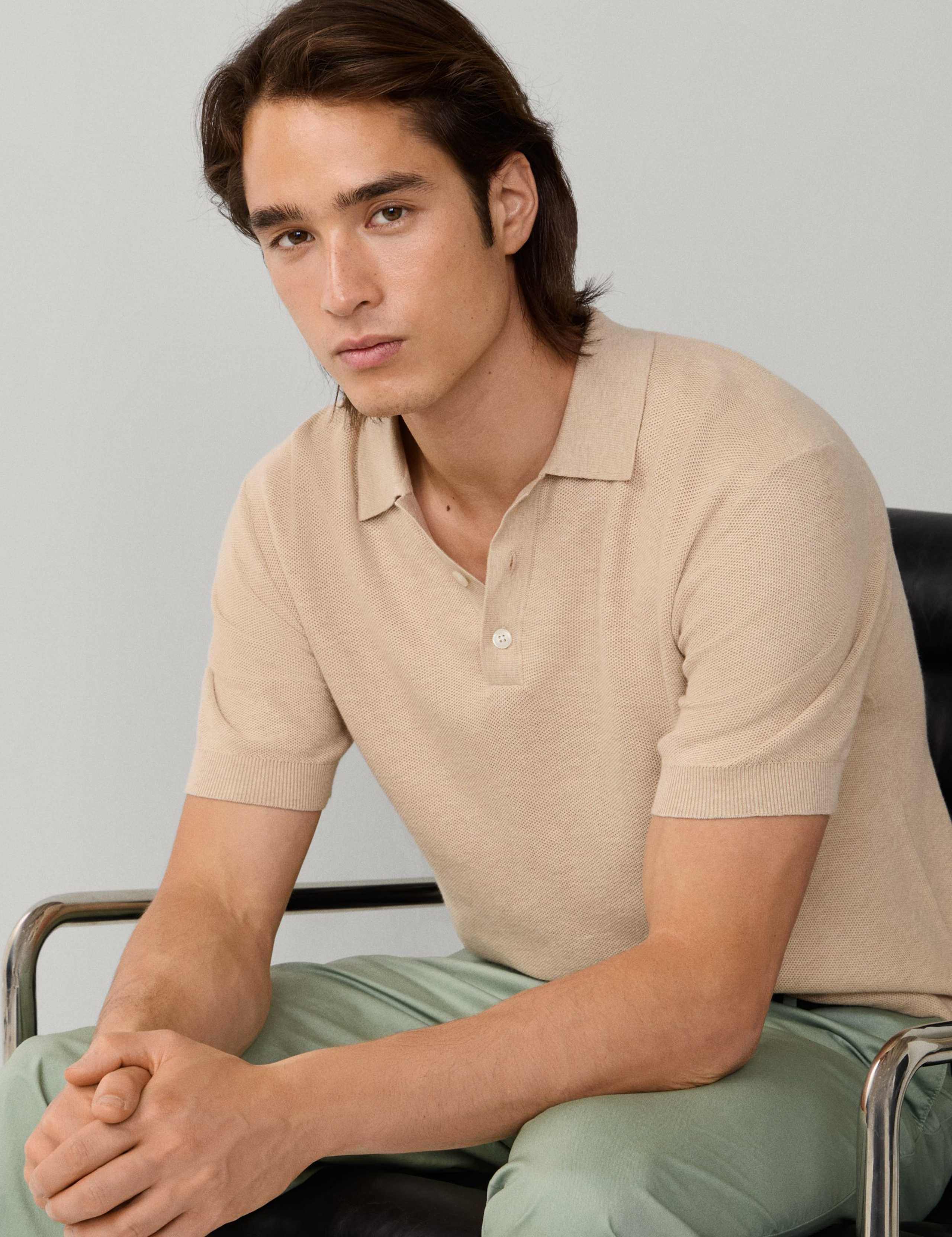 Cotton Rich Knitted Polo Shirt with Cashmere 3 of 8