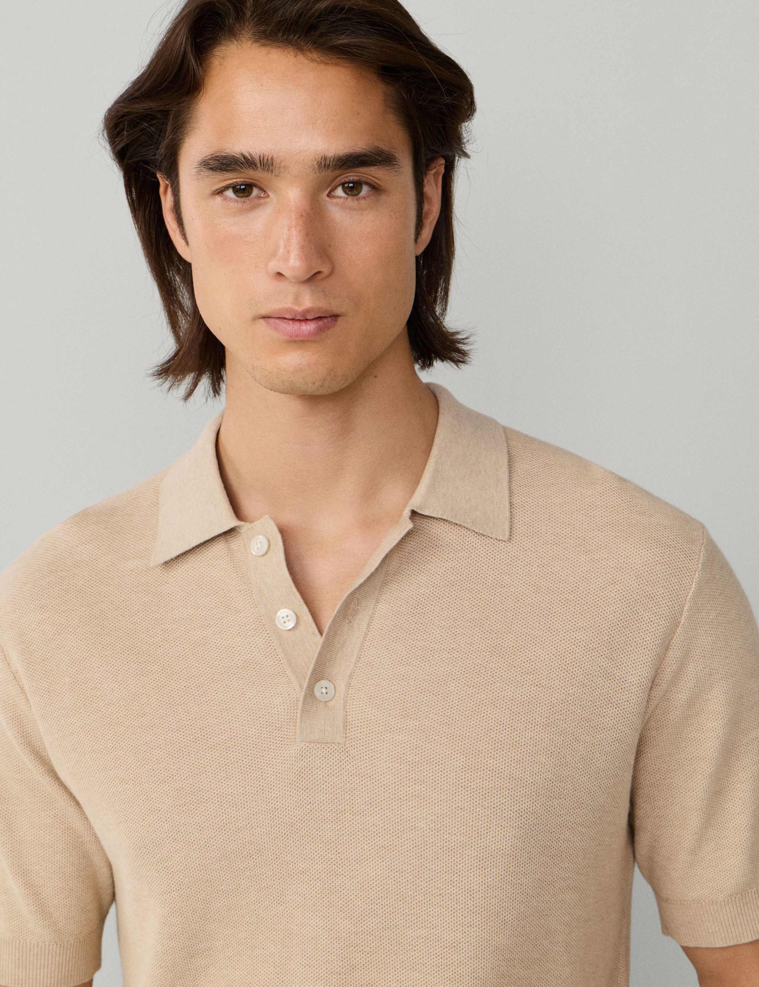 Cotton Rich Knitted Polo Shirt with Cashmere 7 of 8
