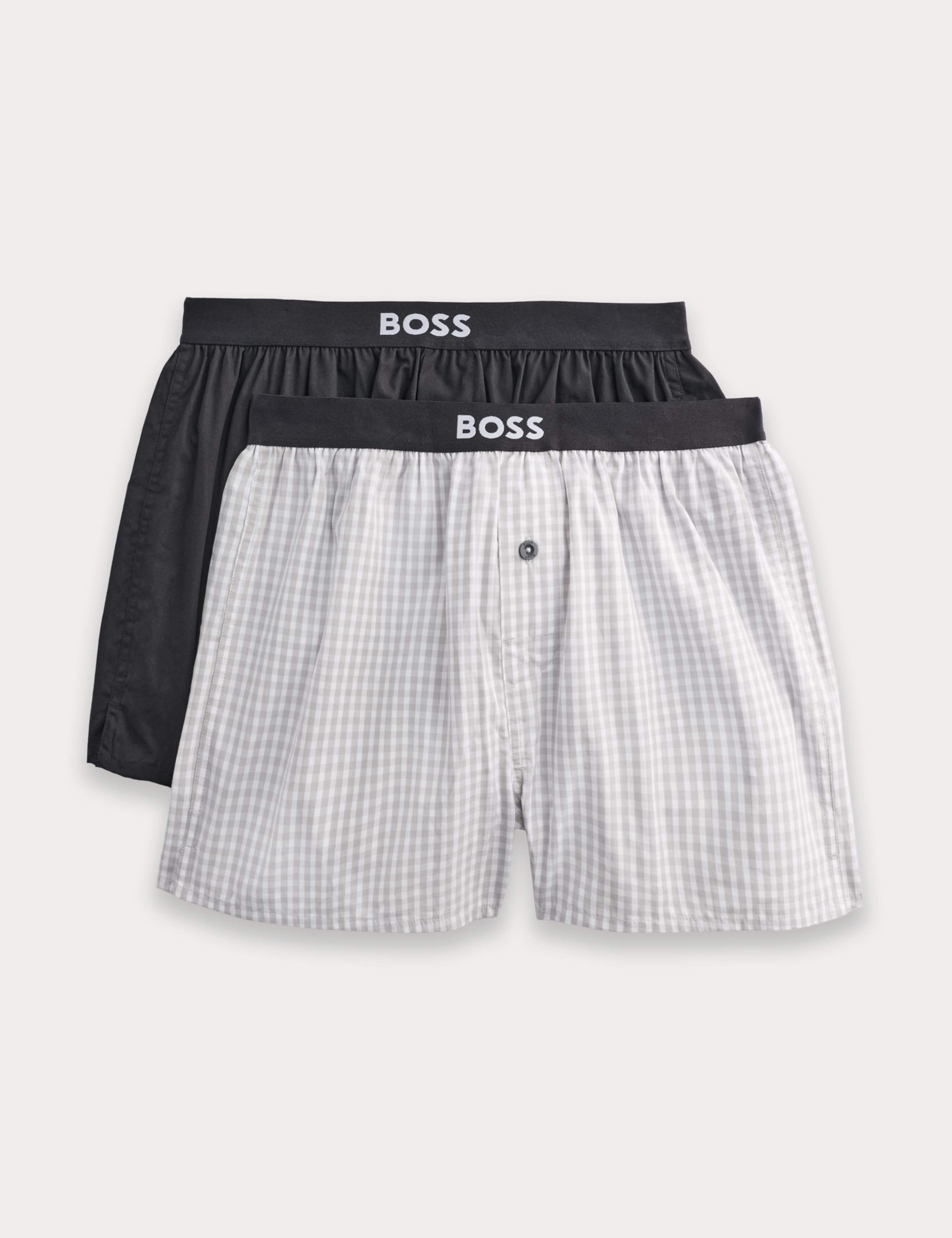 2 Pack Pure Cotton Checked & Plain Boxers 1 of 2