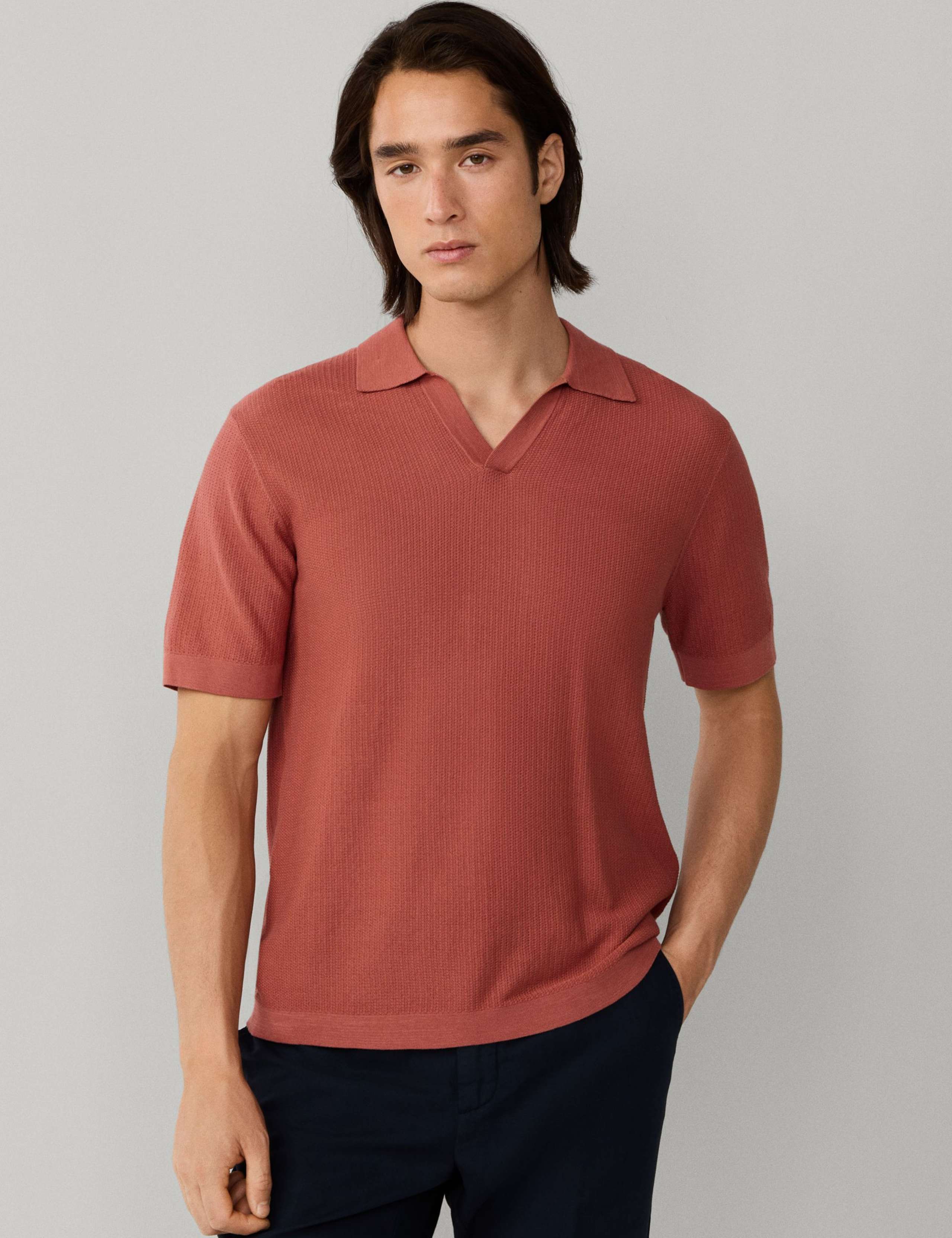 Pure Cotton Open Neck Knitted Polo Shirt 3 of 9