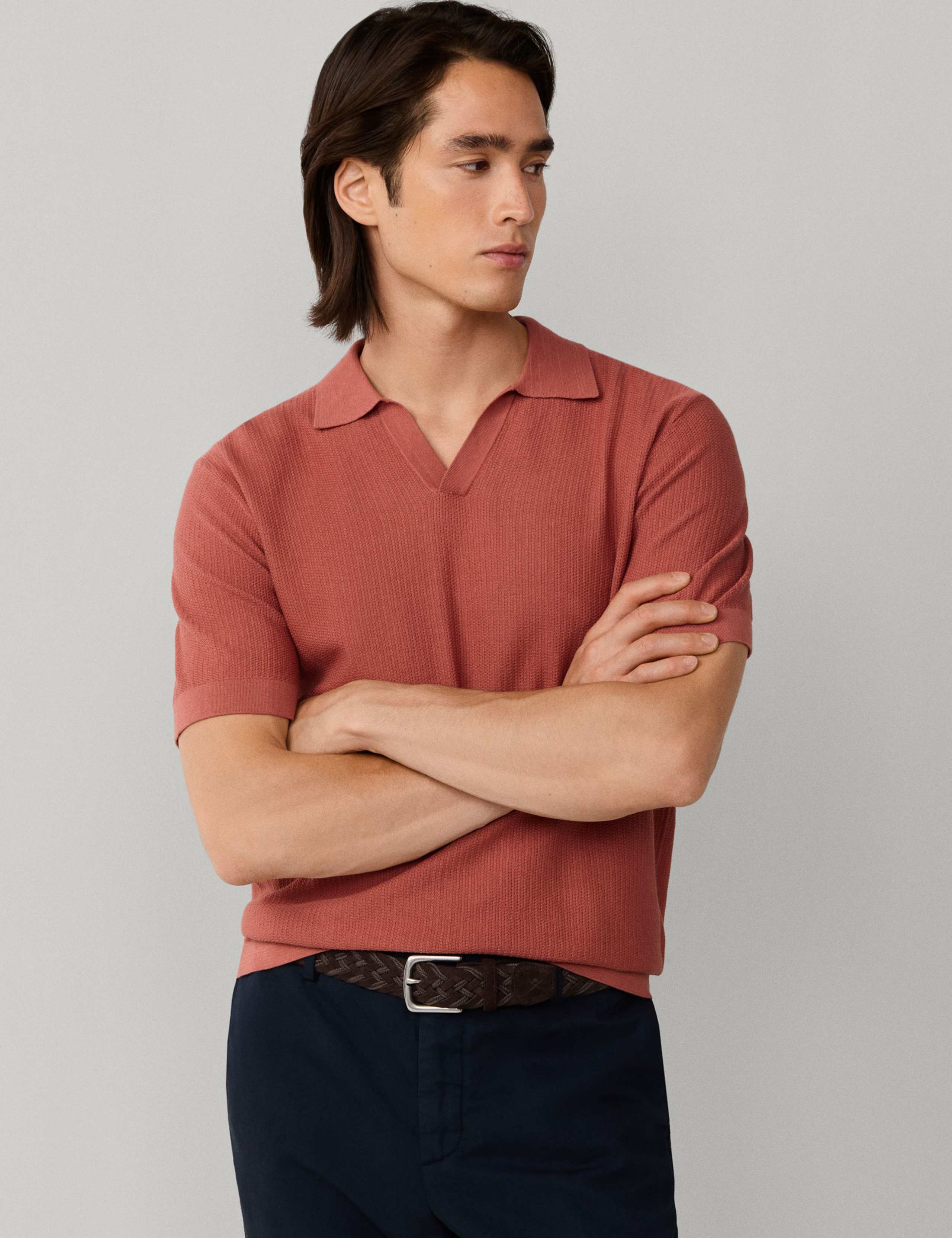 Pure Cotton Open Neck Knitted Polo Shirt 5 of 9