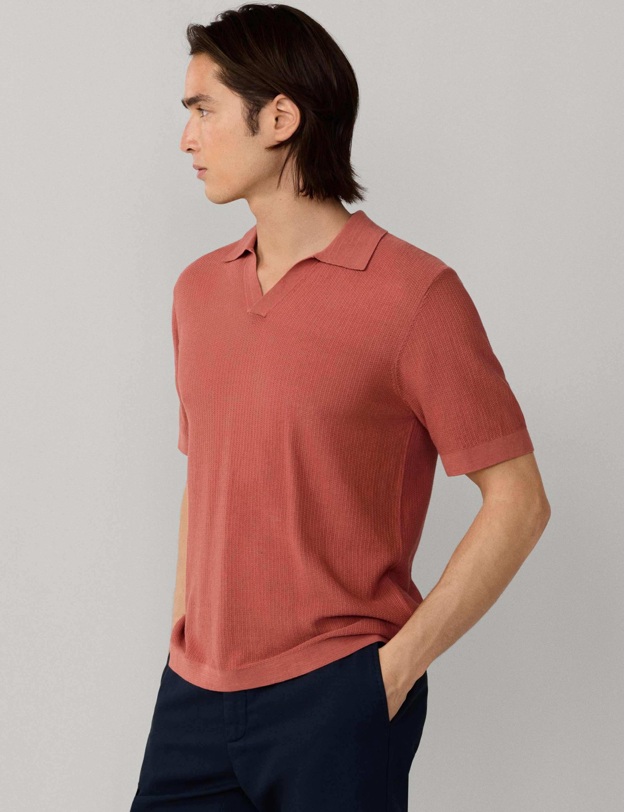 Pure Cotton Open Neck Knitted Polo Shirt 6 of 9