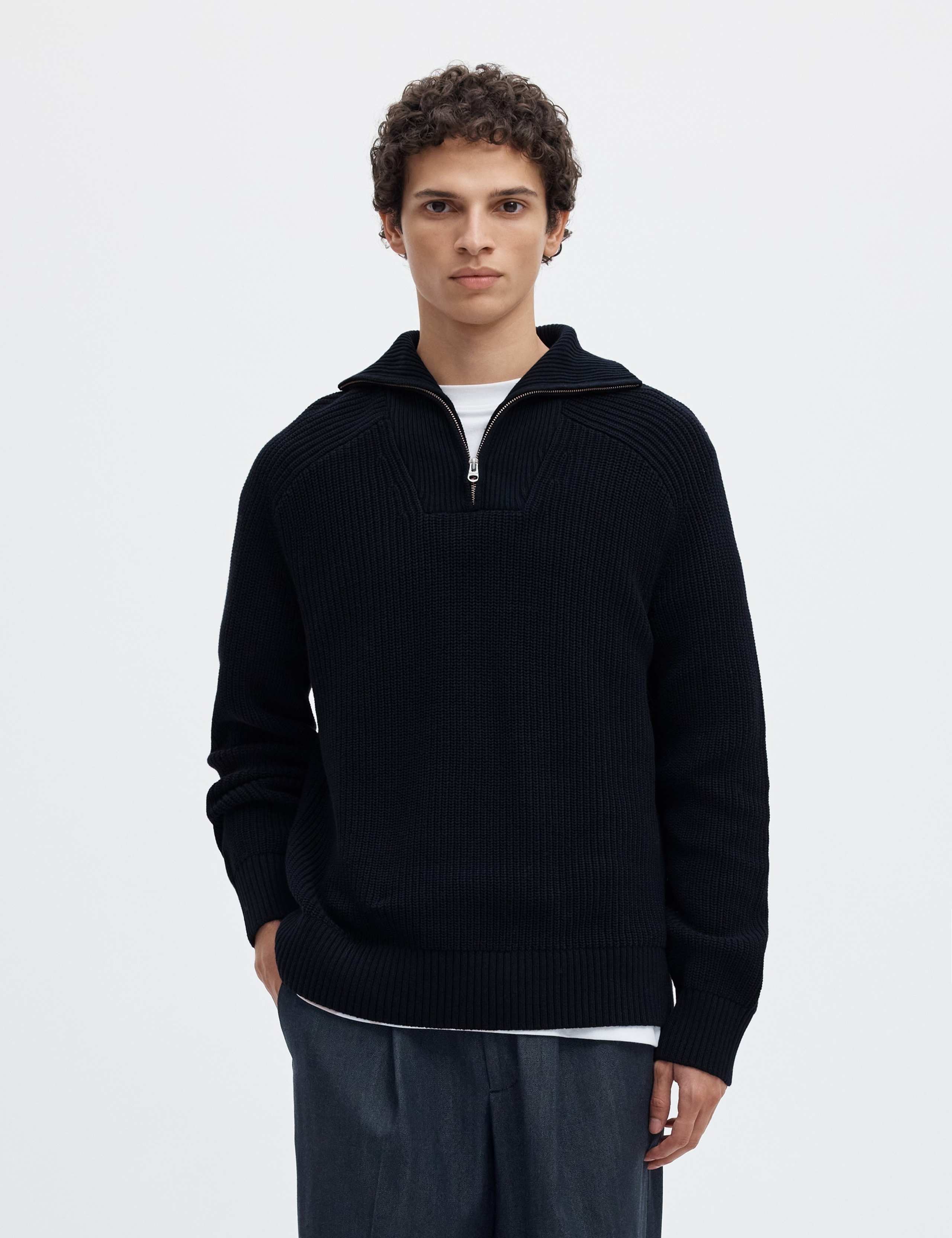 Pure Cotton Ribbed Half Zip Jumper 1 of 5