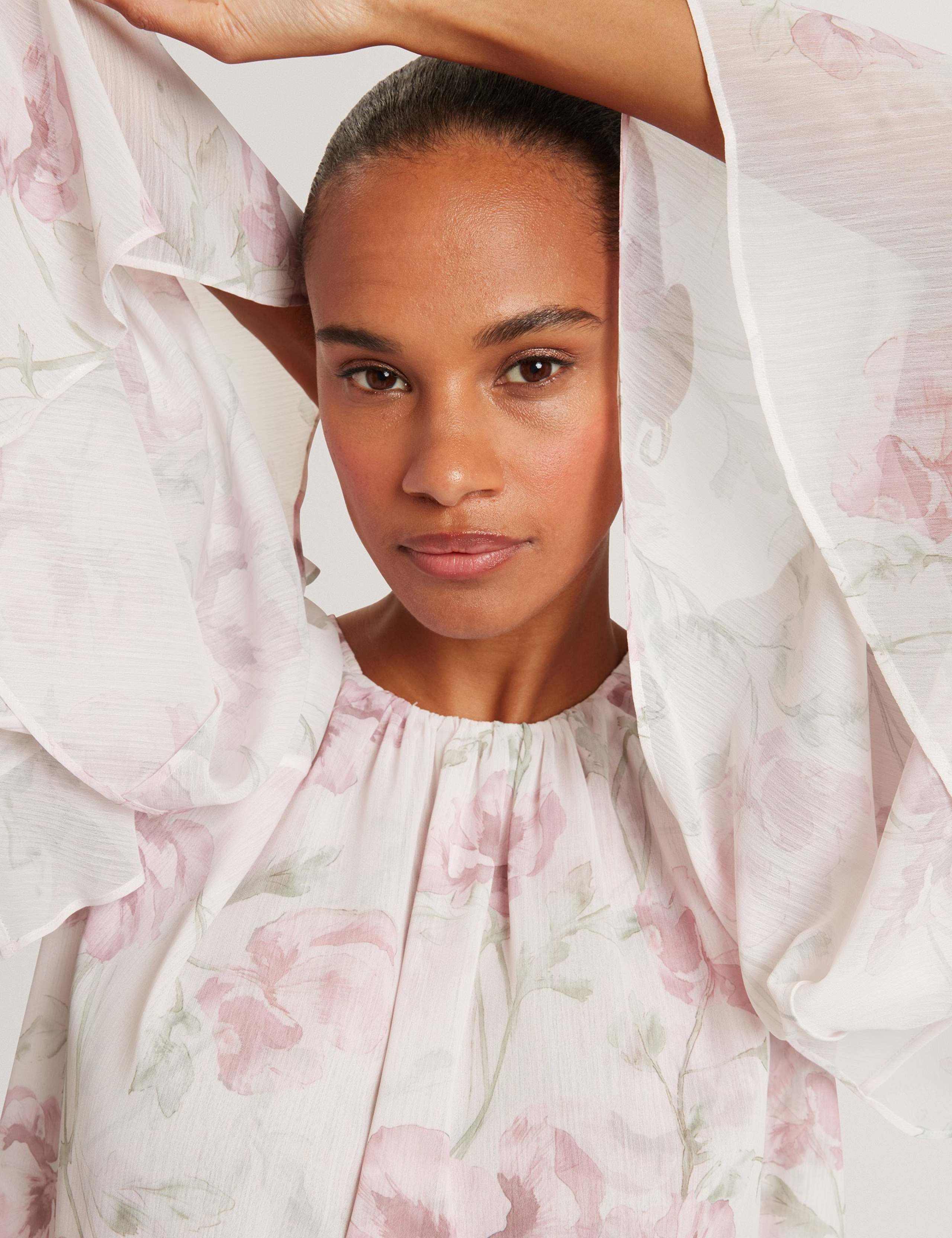 Floral Gathered Tiered Sleeve Blouse 4 of 7