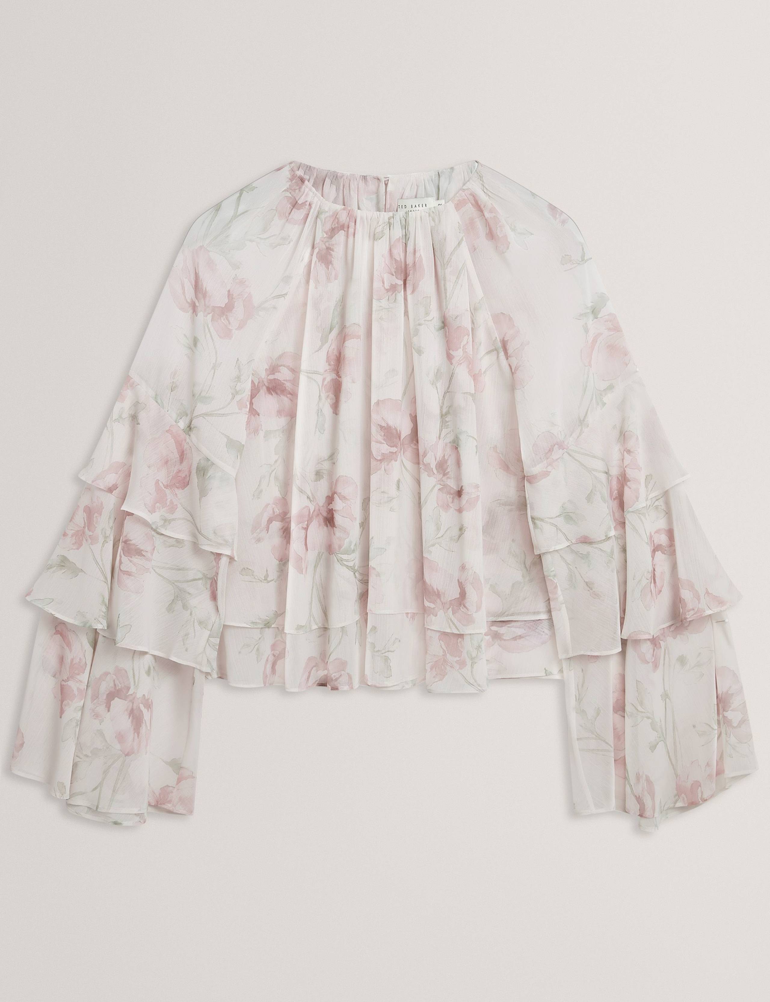 Floral Gathered Tiered Sleeve Blouse 2 of 7