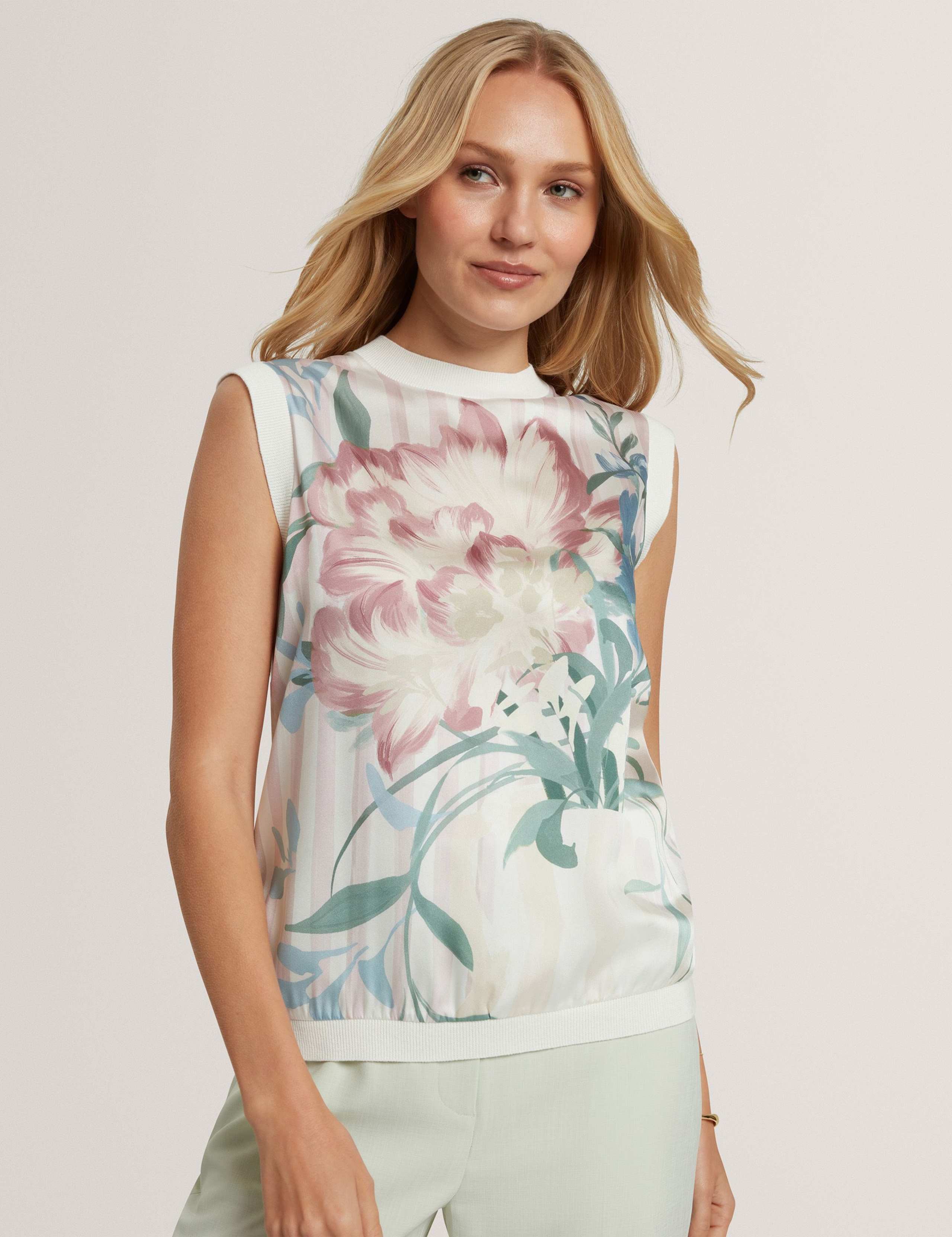 Cotton Blend Floral Woven Front Vest Top 1 of 7