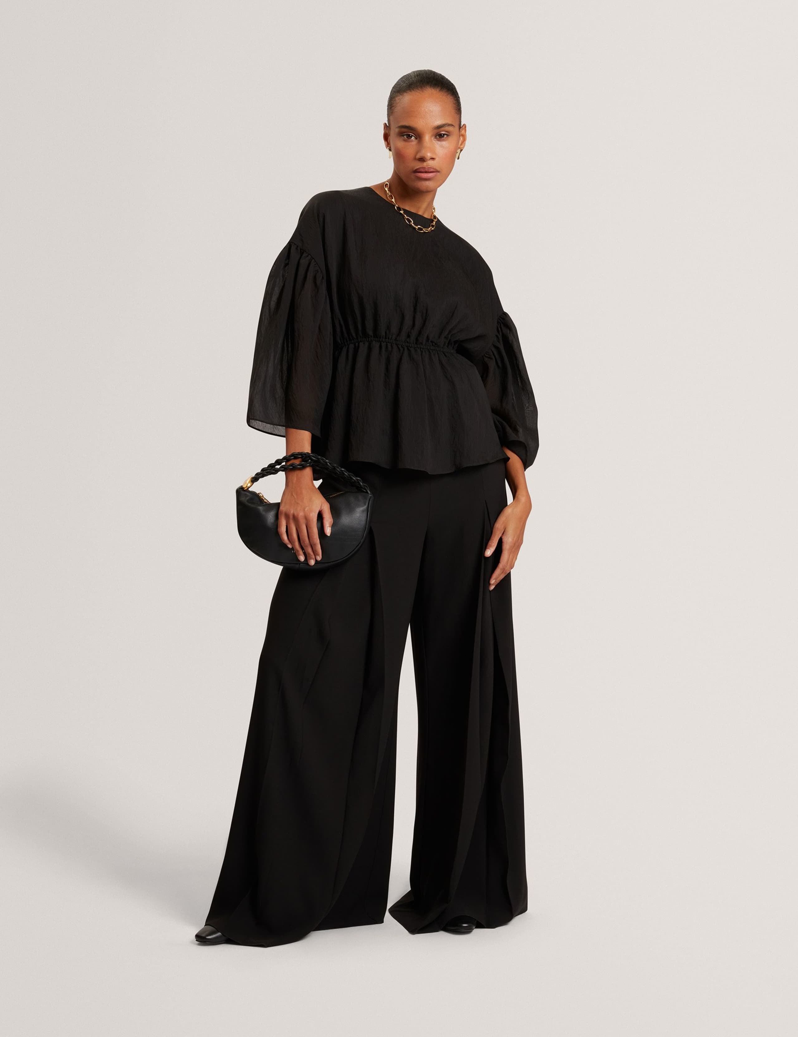 Lyocell Rich Puff Sleeve Peplum Top 3 of 7