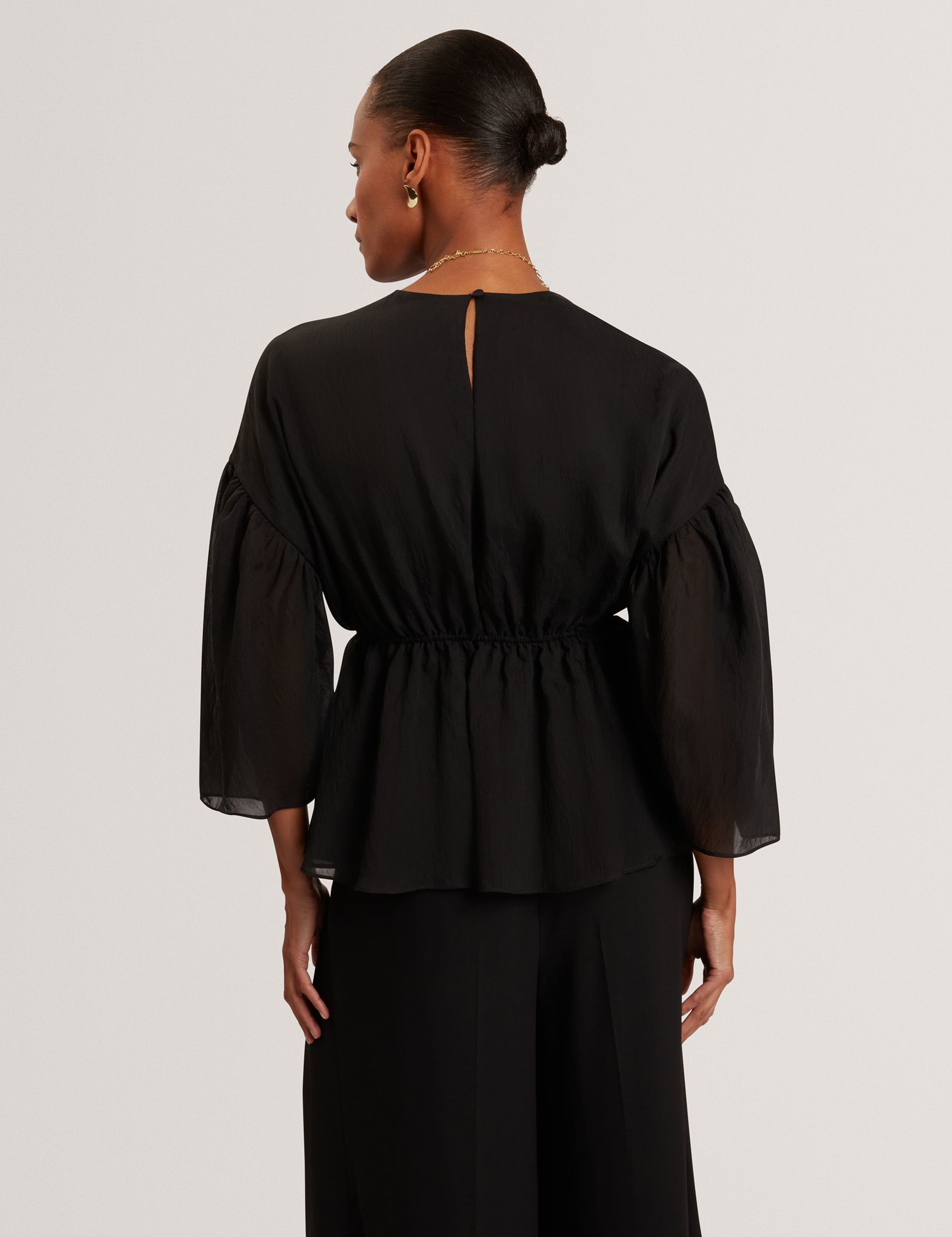 Lyocell Rich Puff Sleeve Peplum Top 5 of 7