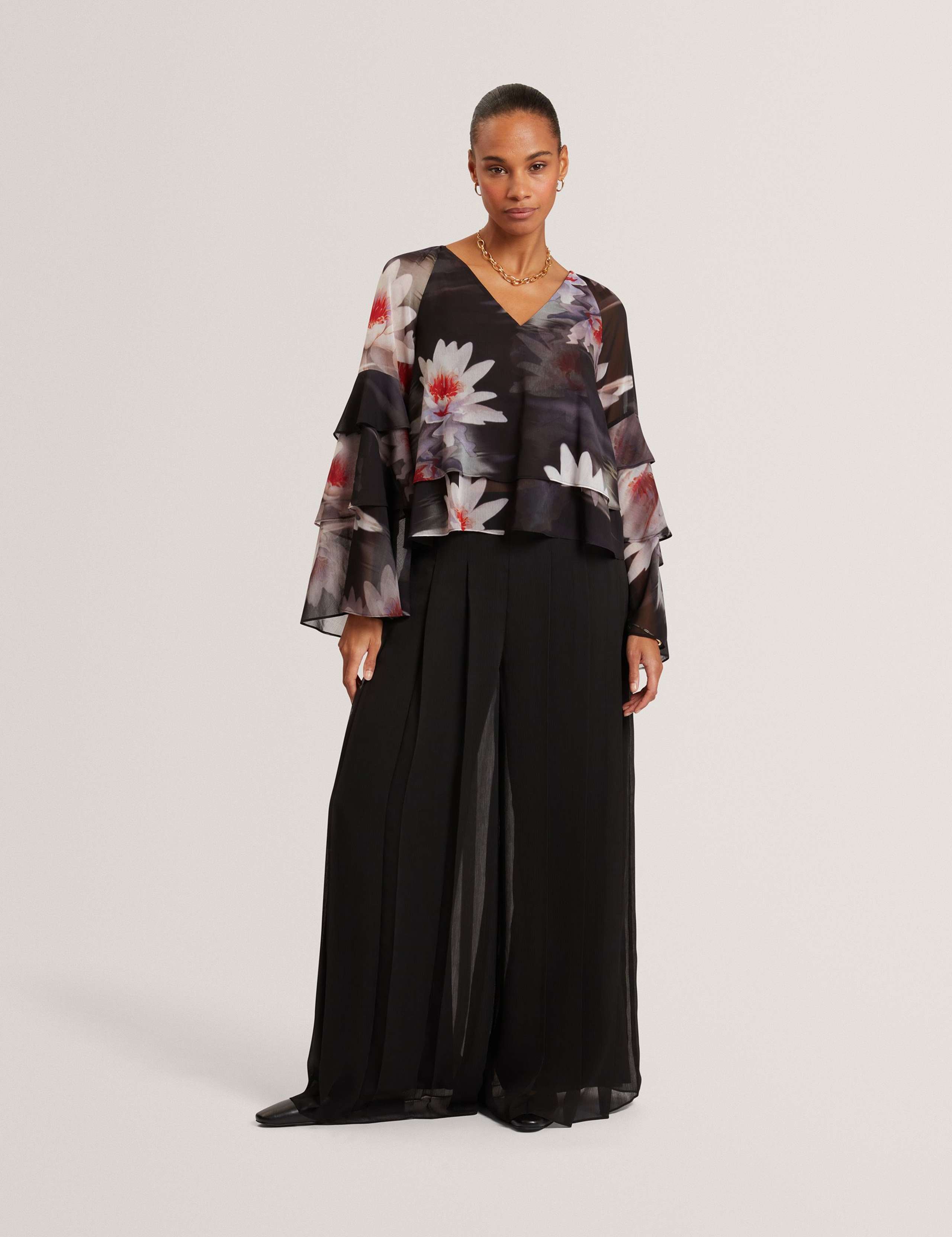 Sheer Pleated Wide Leg Trousers 1 of 6