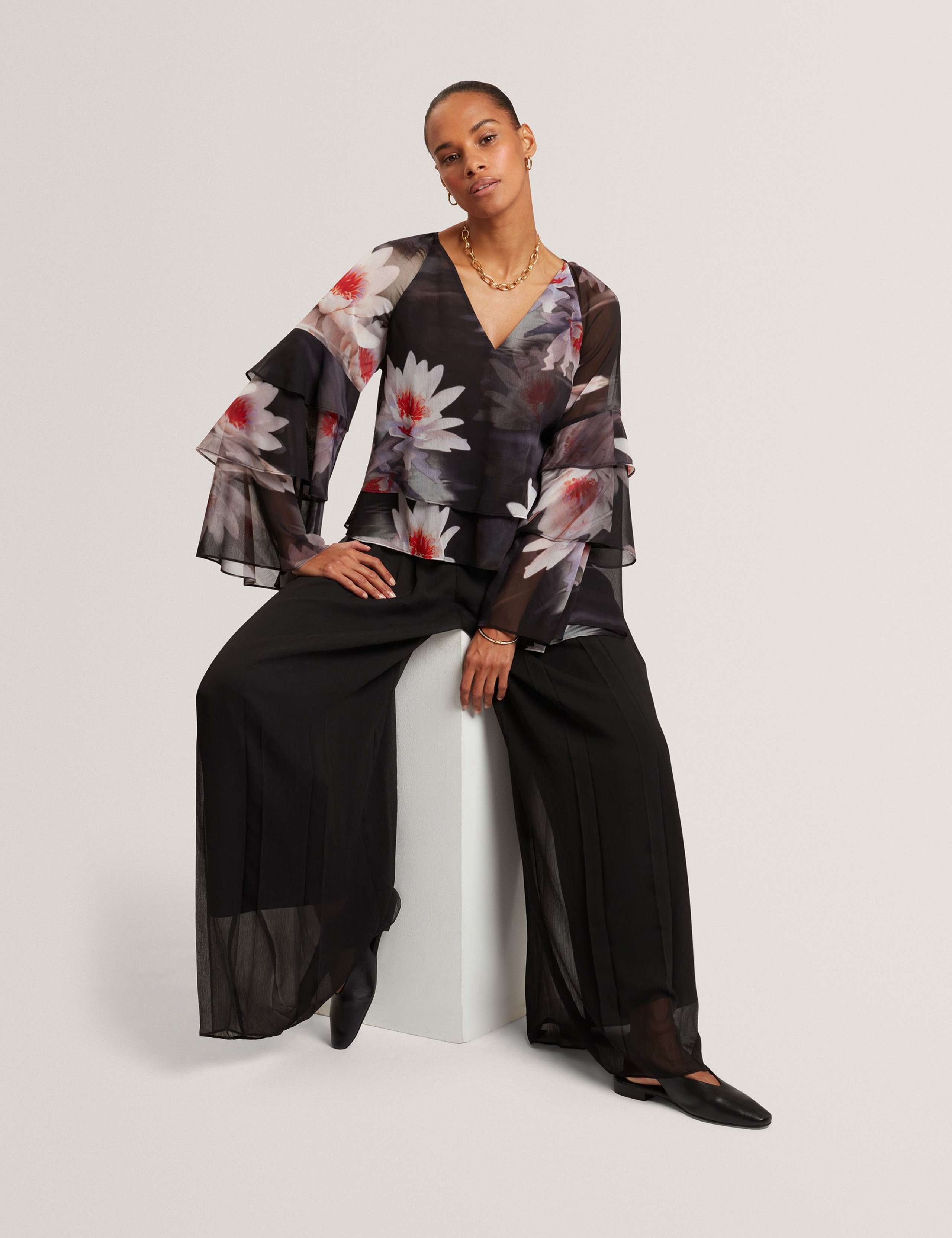 Sheer Pleated Wide Leg Trousers 2 of 6