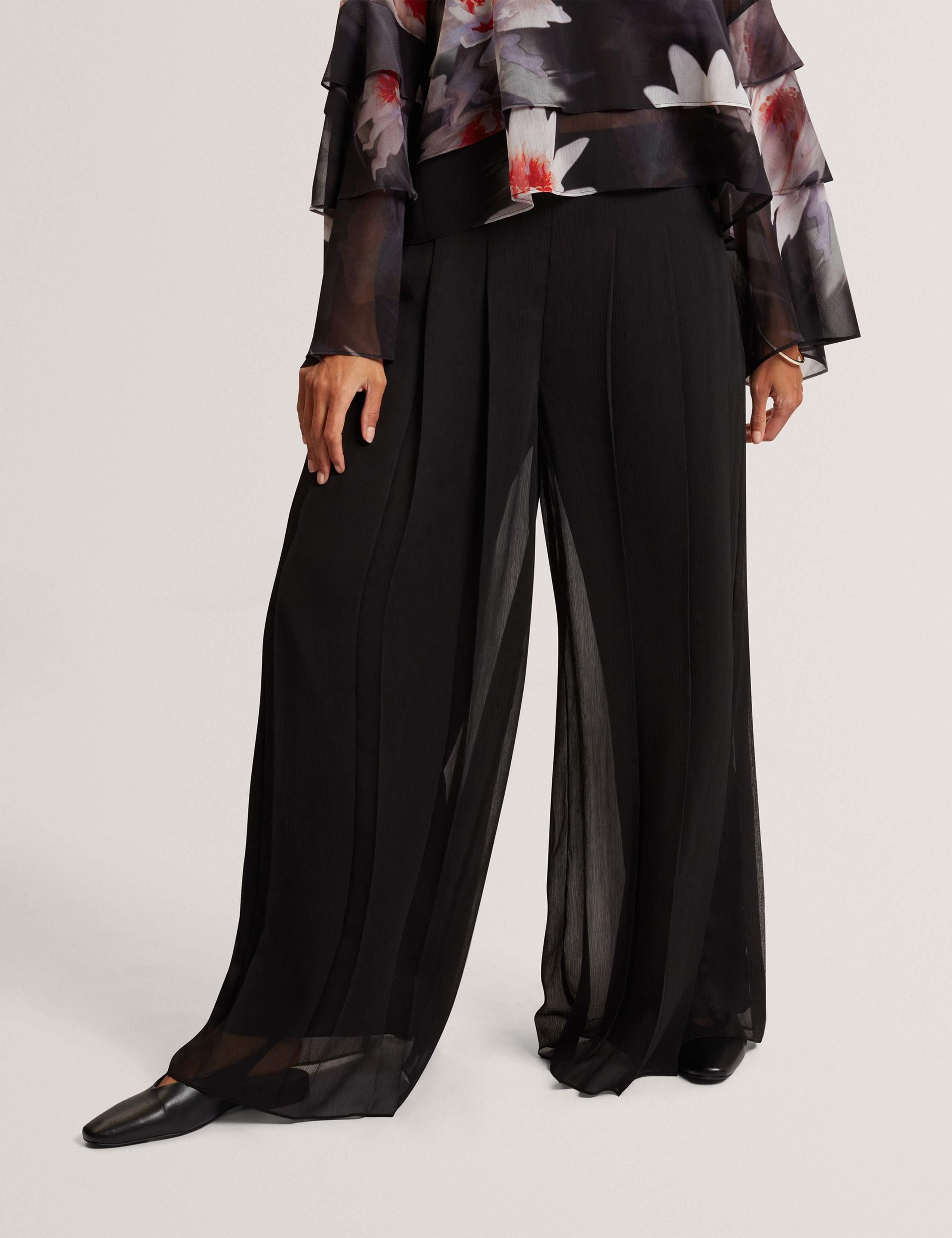 Sheer Pleated Wide Leg Trousers 3 of 6