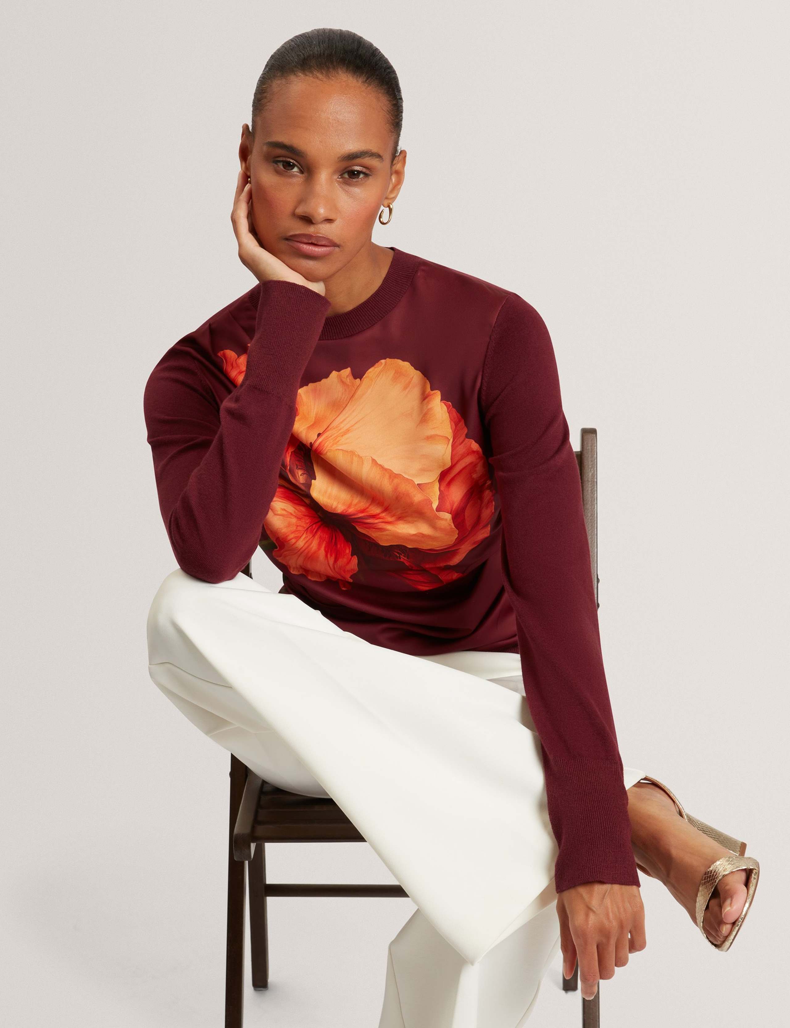 Cotton Blend Floral High Neck Jumper 3 of 7