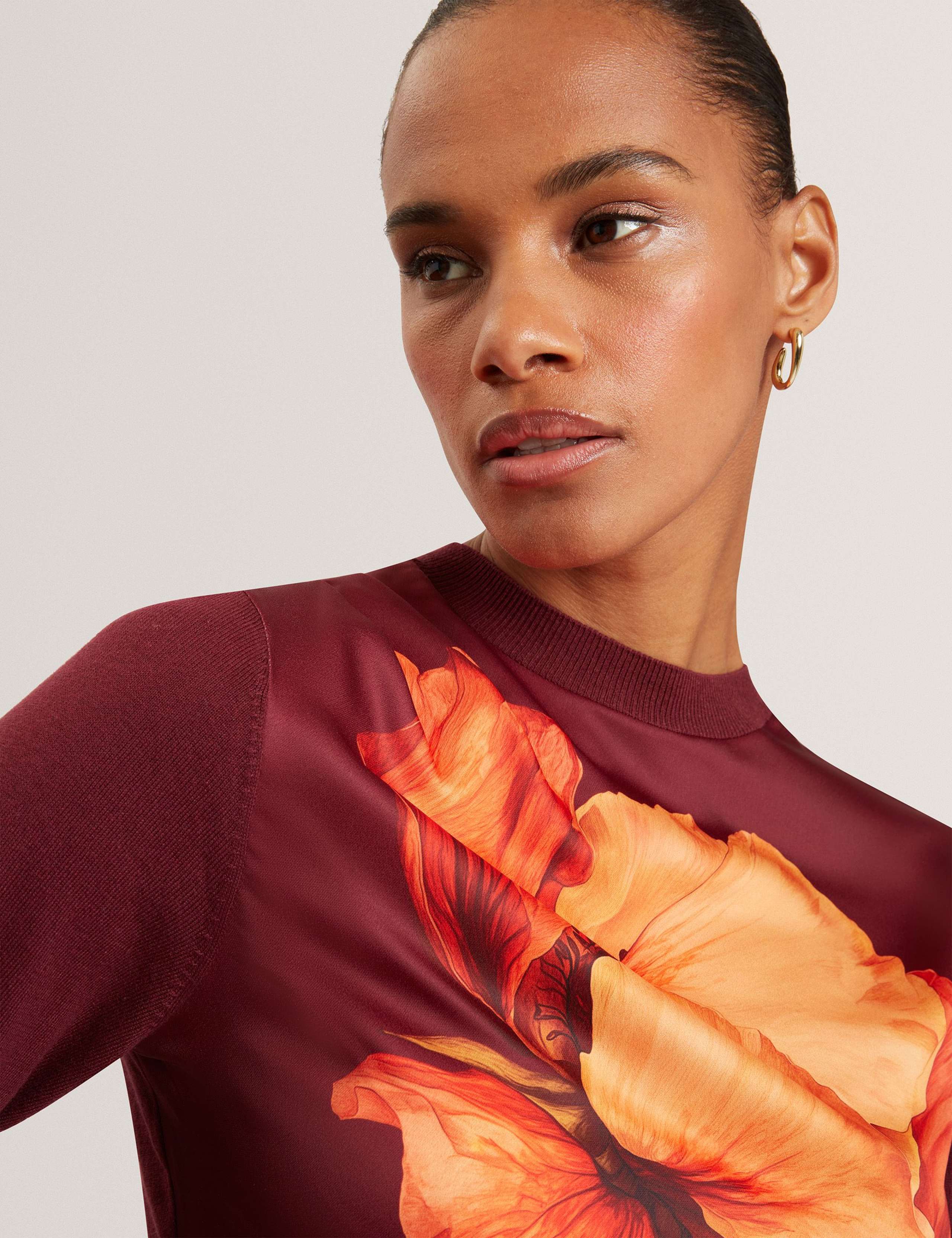 Cotton Blend Floral High Neck Jumper 4 of 7