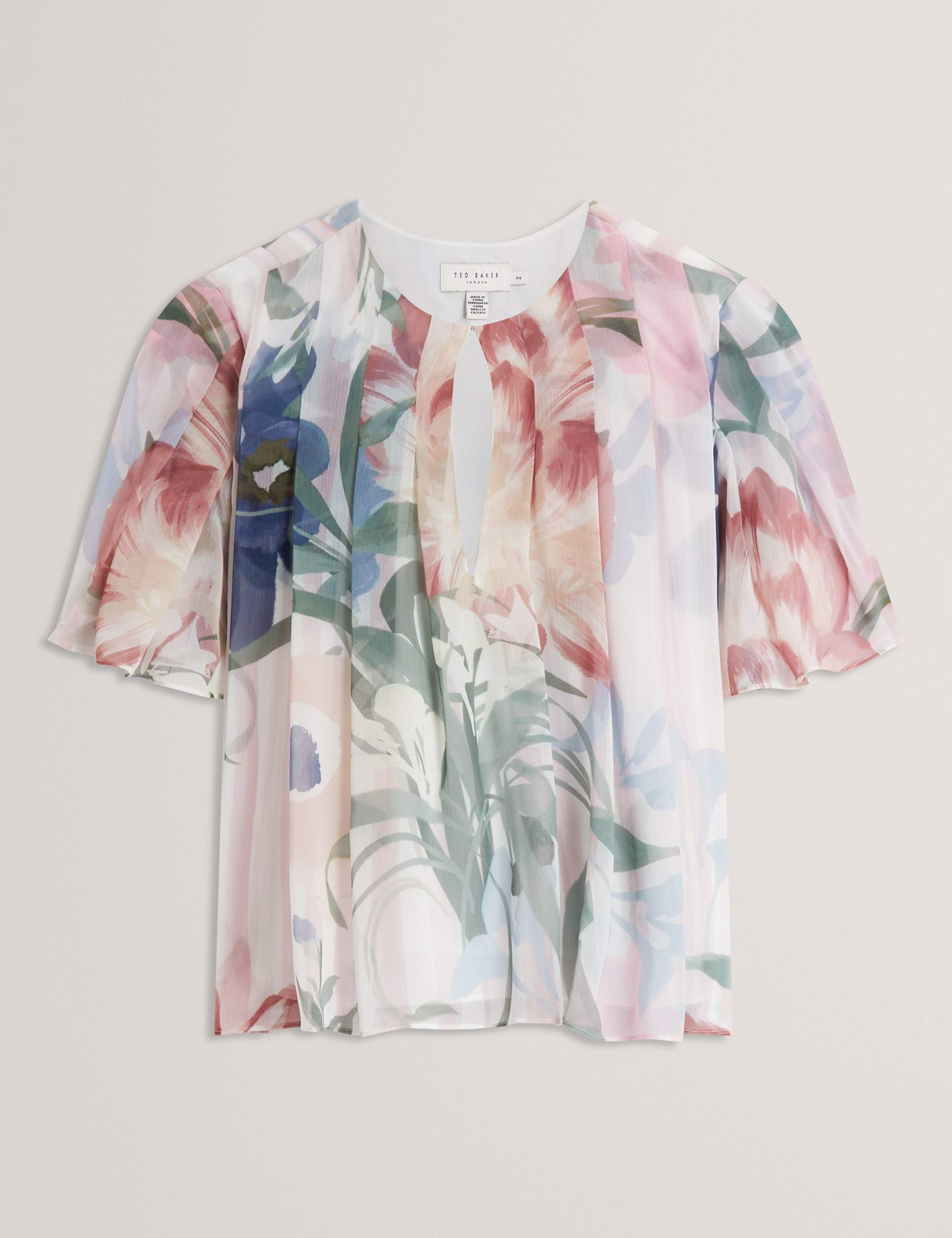 Botanical Print Pleated Angel Sleeve Top 2 of 7